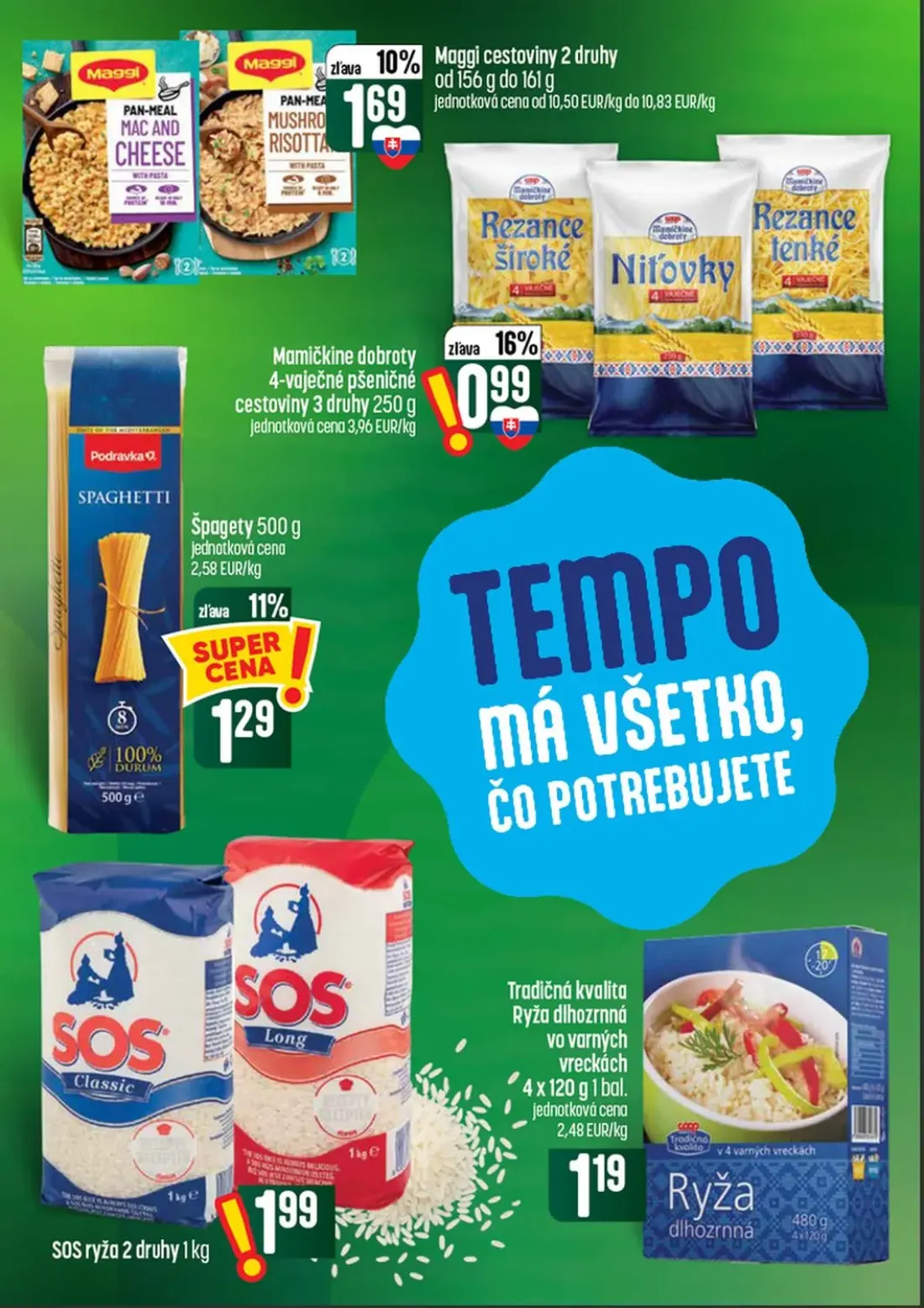 Coop Tempo leták, strana 33 z 60 — Maggi cestoviny 2 druhy, Mamičkine dobroty 4-vaječné pšeničné cestoviny 3 druhy, Špagety