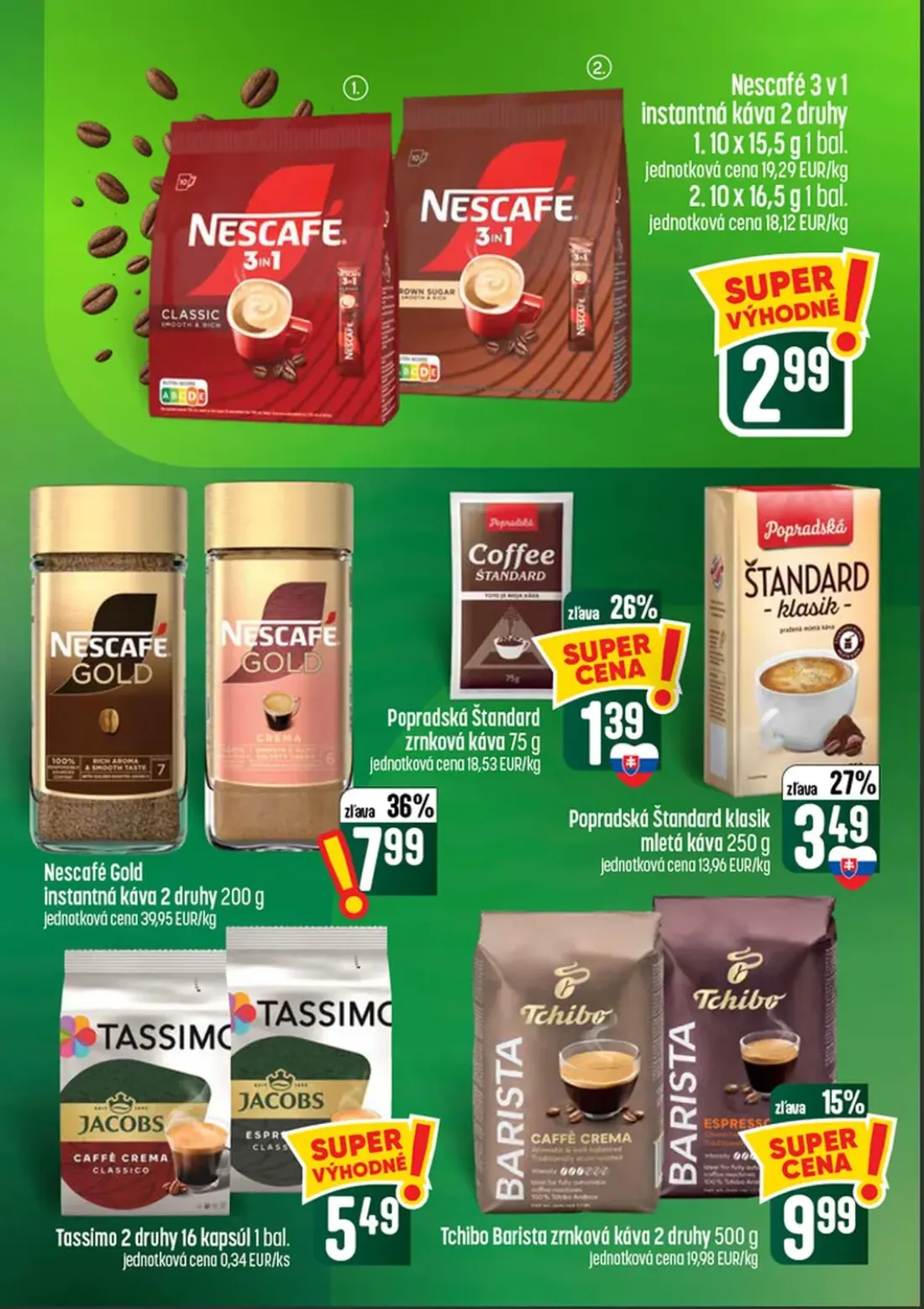 Coop Tempo leták, strana 45 z 60 — Nescafé 3 v1 instantná káva, Nescafé Gold instantná káva, Popradská Štandard zrnková káva