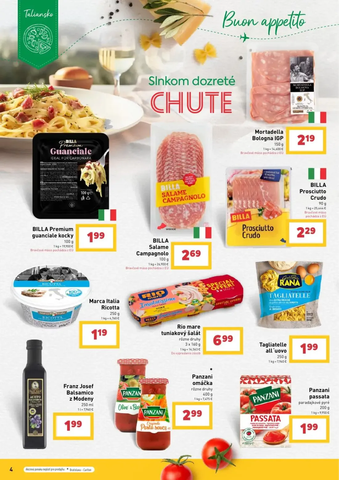 Billa leták, strana 4 z 27 — BILLA Premium guanciale kocky, Mortadella Bologna IGP, BILLA Salame Campagnolo