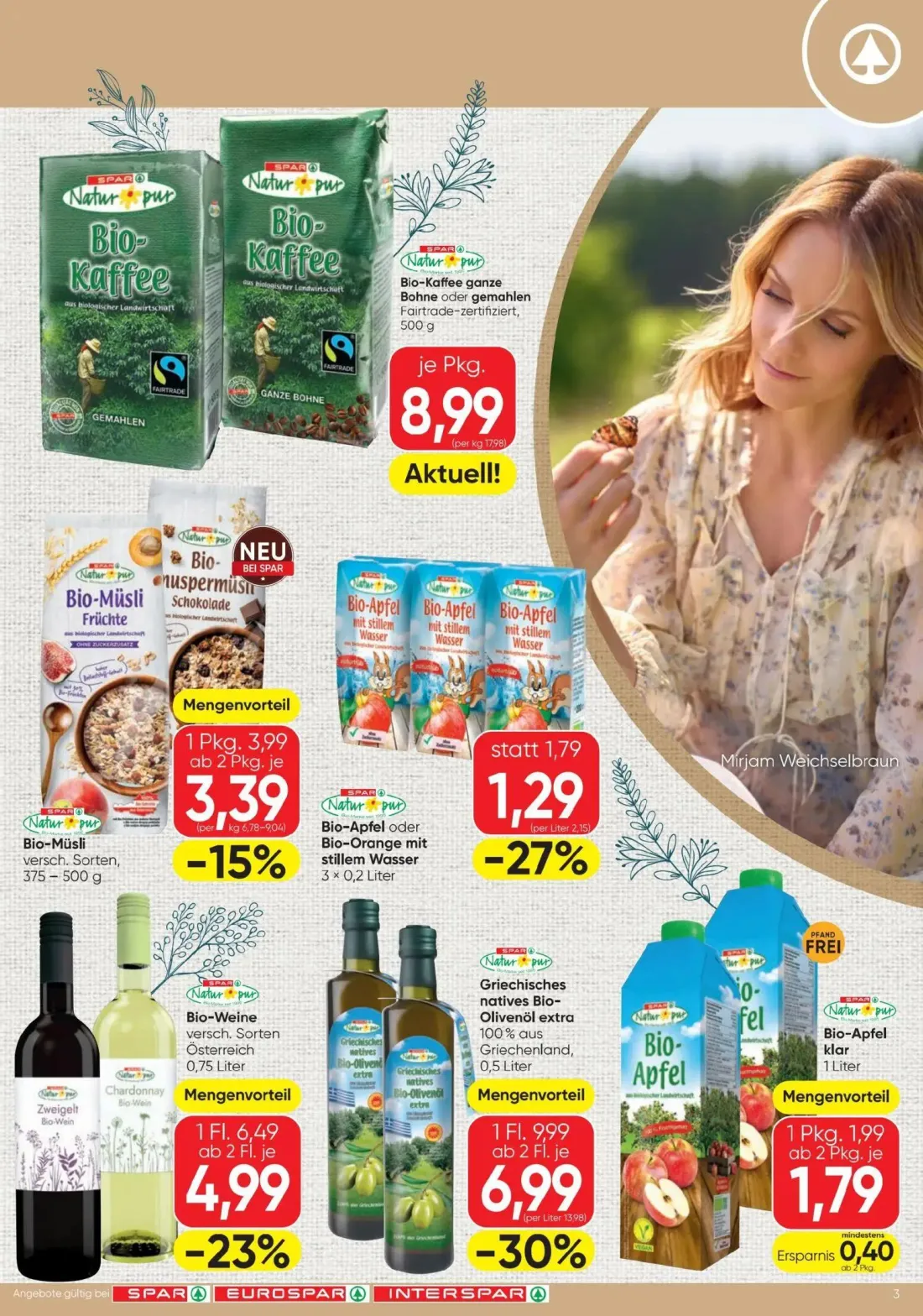 Spar Prospekt, Seite 3 von 4 — Griechisches natives Bio-Olivenöl extra, Bio-Weine, Bio-Müsli Früchte