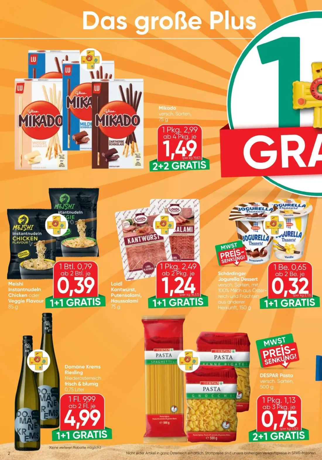 Spar Prospekt, Seite 2 von 16 — Loidl Kantwurst, Putensalami, Haussalami, DESPAR Pasta