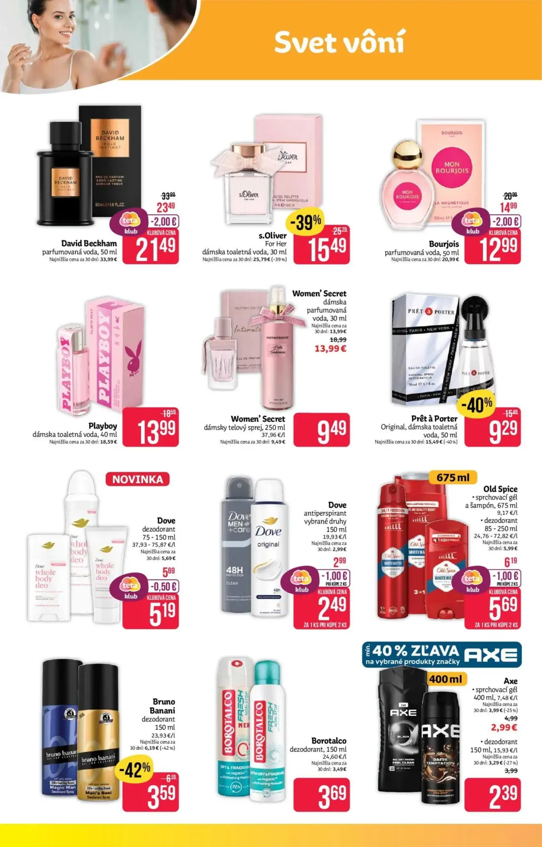 Teta Drogerie leták, strana 4 z 18 — David Beckham parfumovaná voda, s.Oliver For Her dámska toaletná voda, Bourjois parfumo…