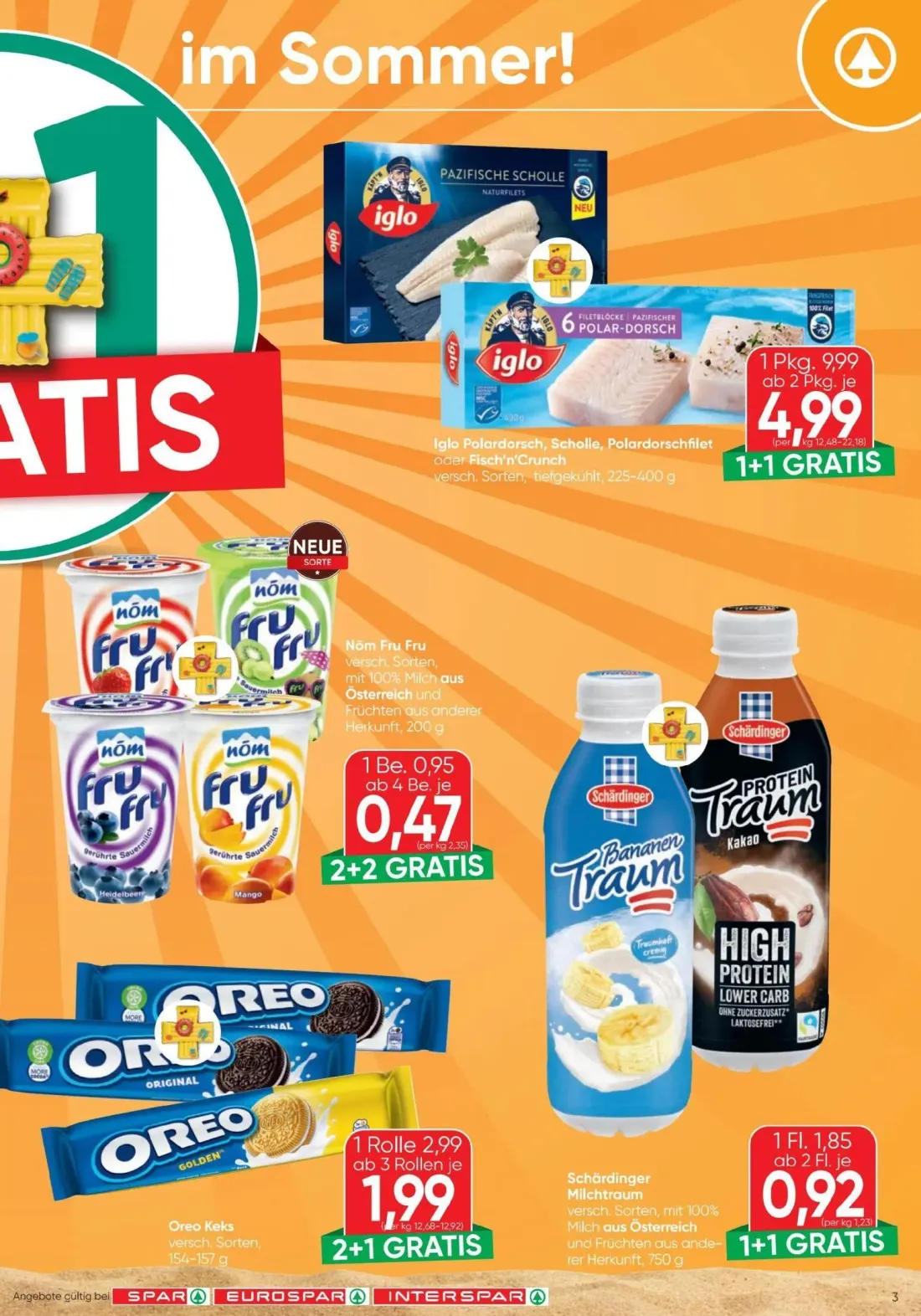 Spar Prospekt, Seite 3 von 16 — Iglo Polardorsch, Scholle, Dorschfilet oder Fisch'n'Crunch, Oreo Keks