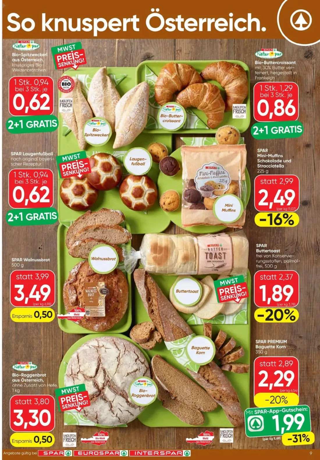 Spar Prospekt, Seite 9 von 16 — Buttertoast, Bio-Buttercroissant, Bio-Spitzweckerl aus Österreich