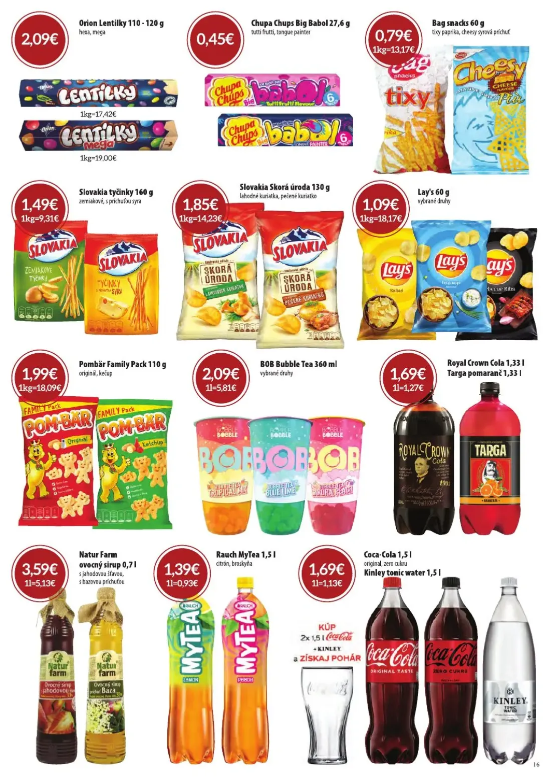 Cba Komfos leták, strana 16 z 32 — Orion Lentilky, Chupa Chups Big Babol, Bag snacks