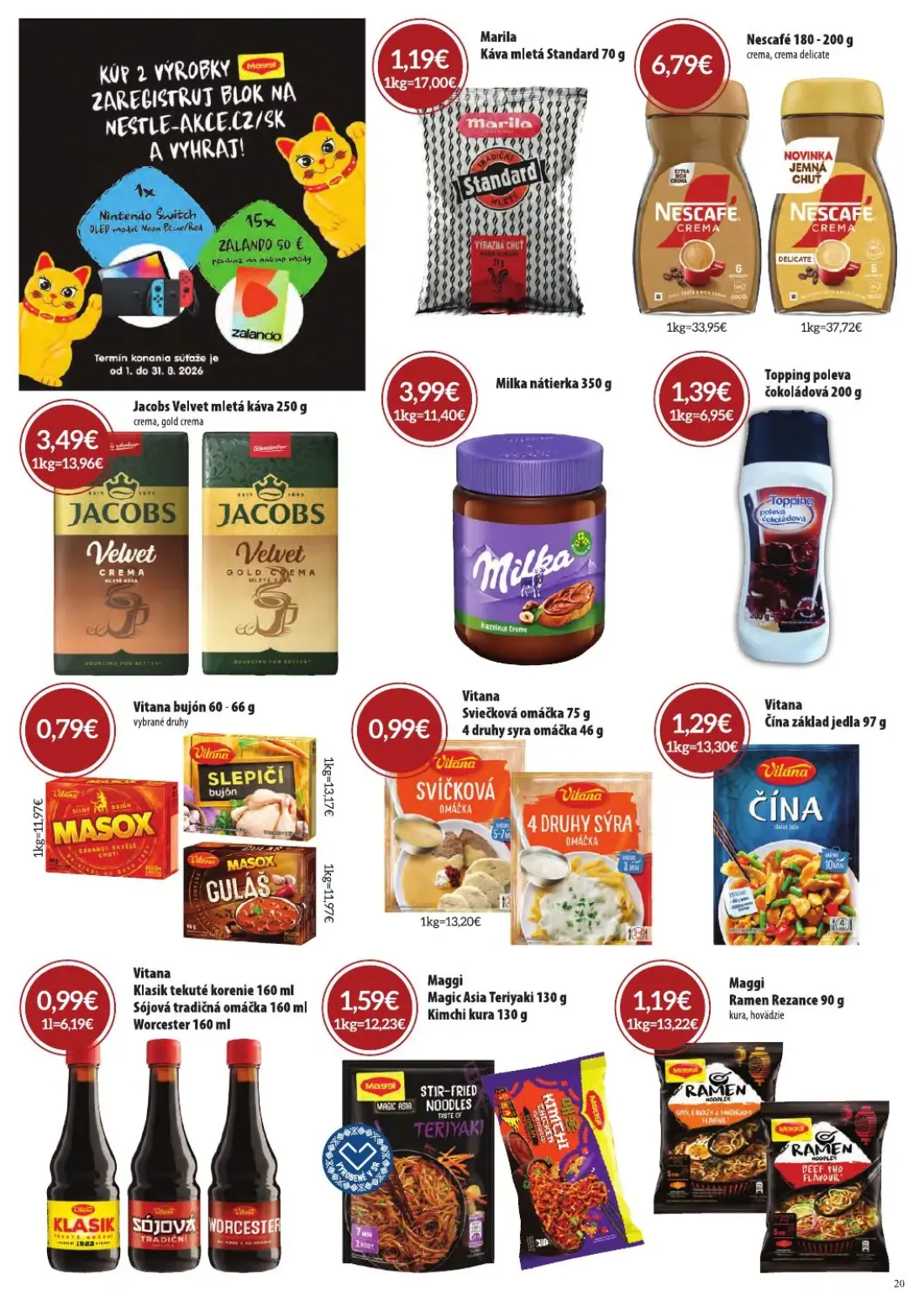 Cba Komfos leták, strana 20 z 32 — Marila Káva mletá Standard, Nescafé, Jacobs Velvet mletá káva