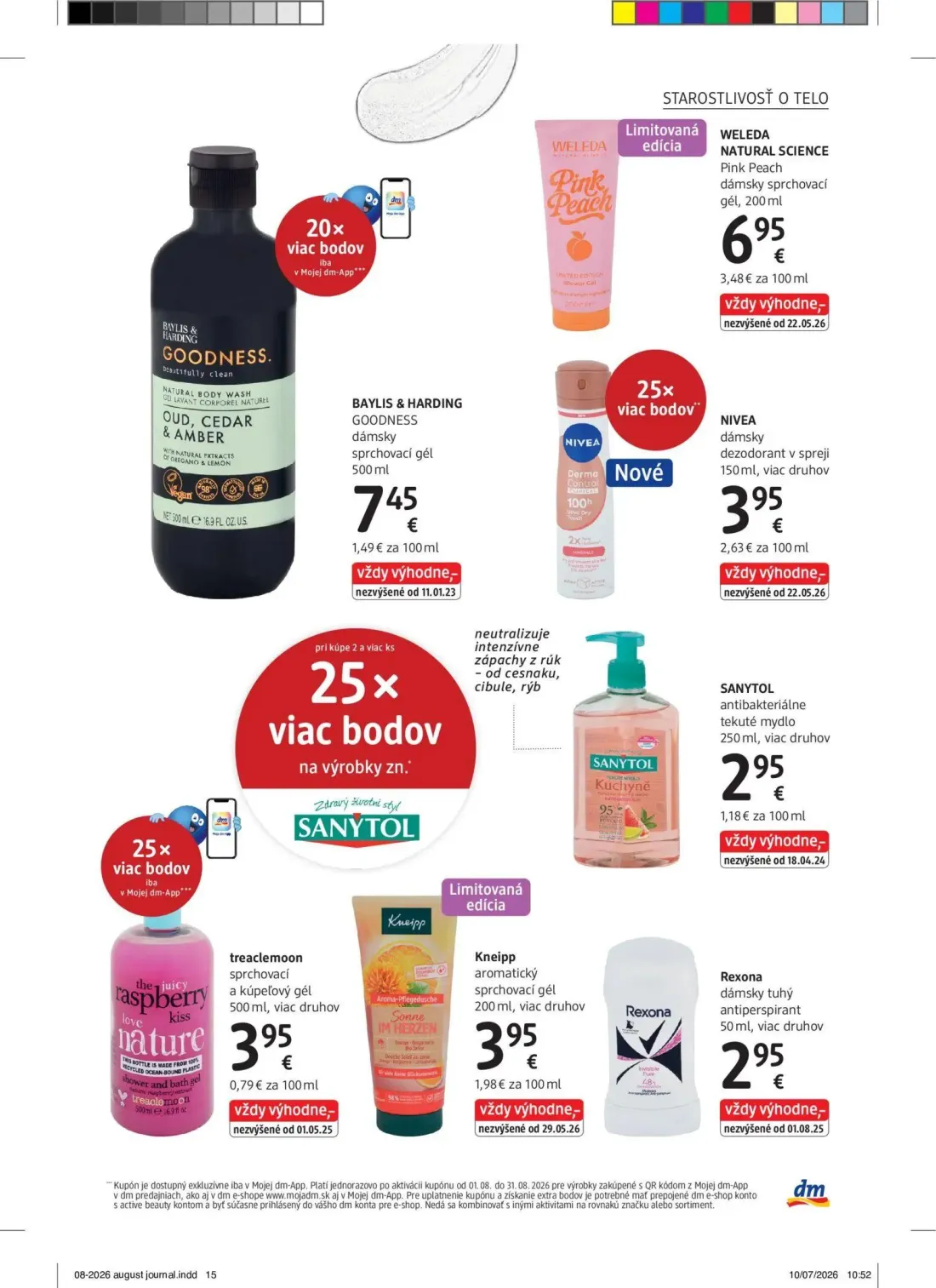 DM Drogerie leták, strana 15 z 32 — Pink Peach dámsky sprchovací gél, BAYLIS & HARDING GOODNESS dámsky sprchovací gél, NIVEA…