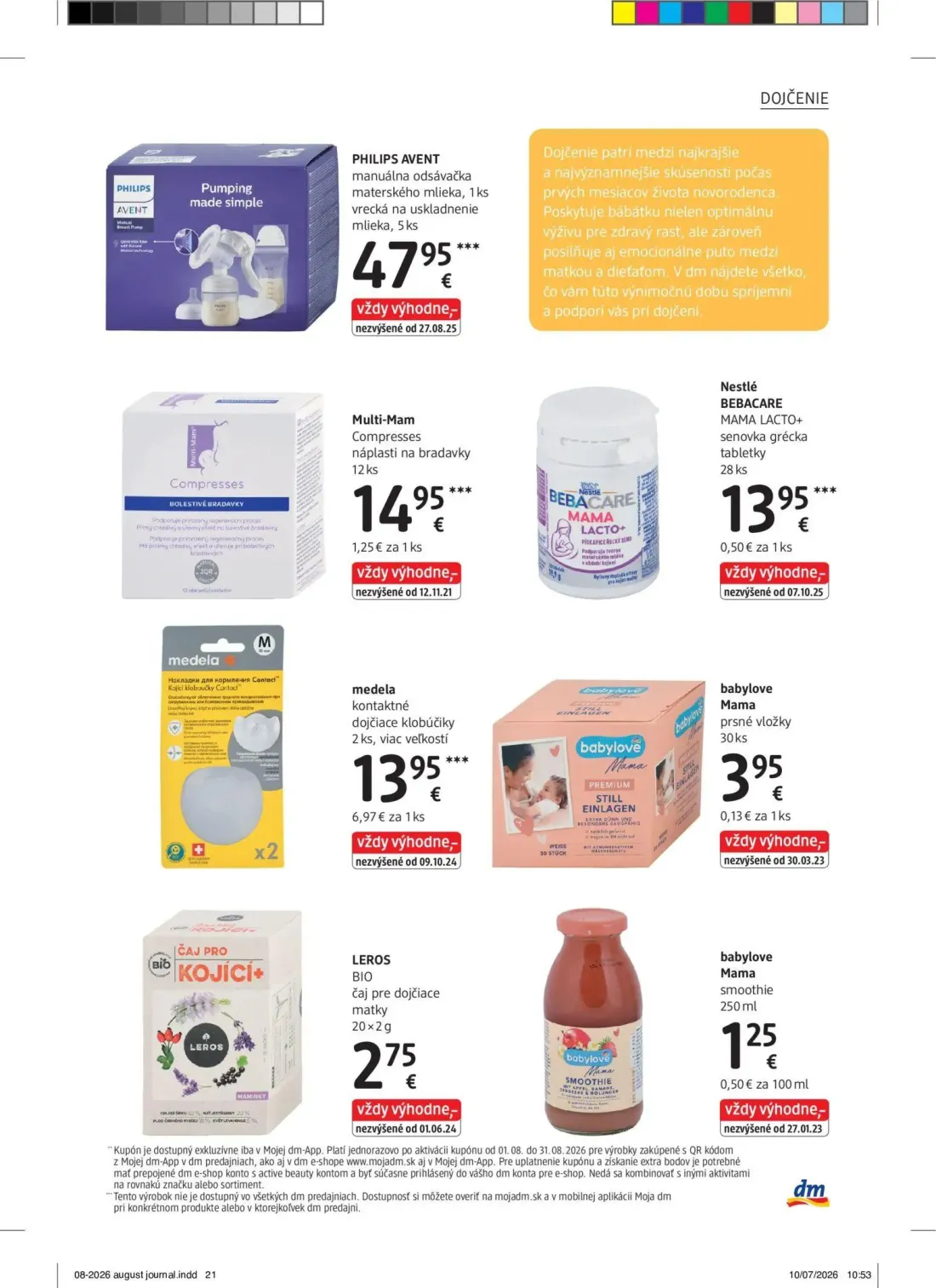 DM Drogerie leták, strana 21 z 32 — PHILIPS AVENT manuálna odsávačka materského mlieka, Multi-Mam Compresses náplasti na bra…