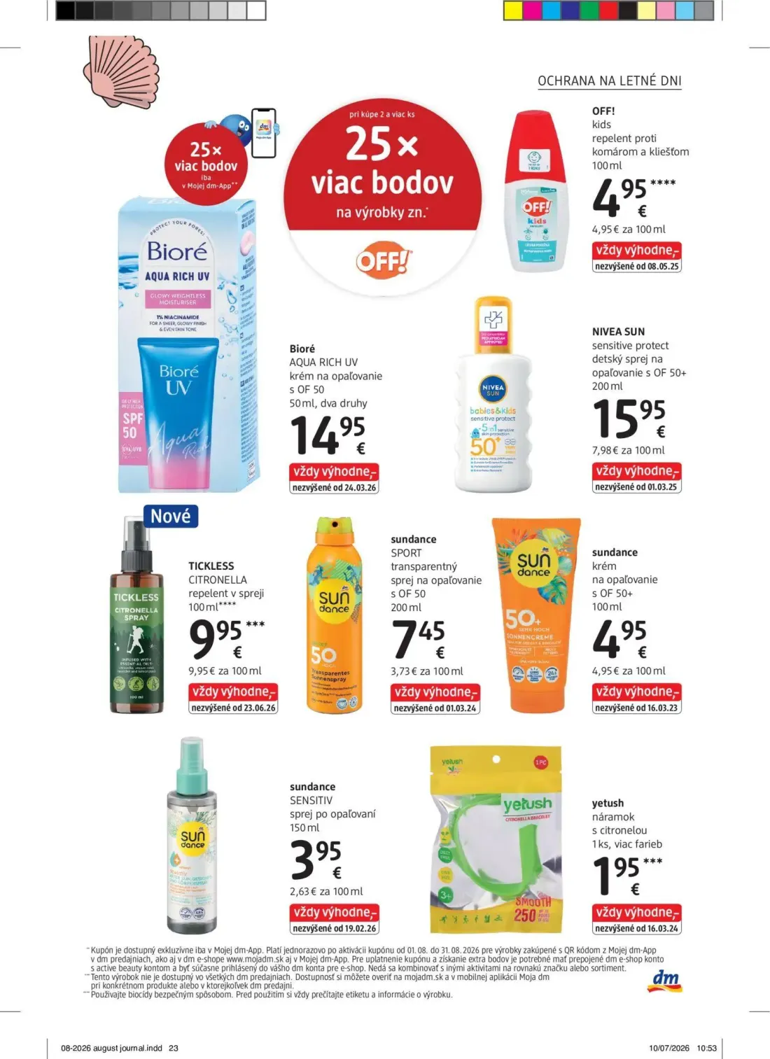 DM Drogerie leták, strana 23 z 32 — Bioré AQUA RICH UV, OFF! kids repelent proti komárom a kliešťom, NIVEA SUN sensitive pro…