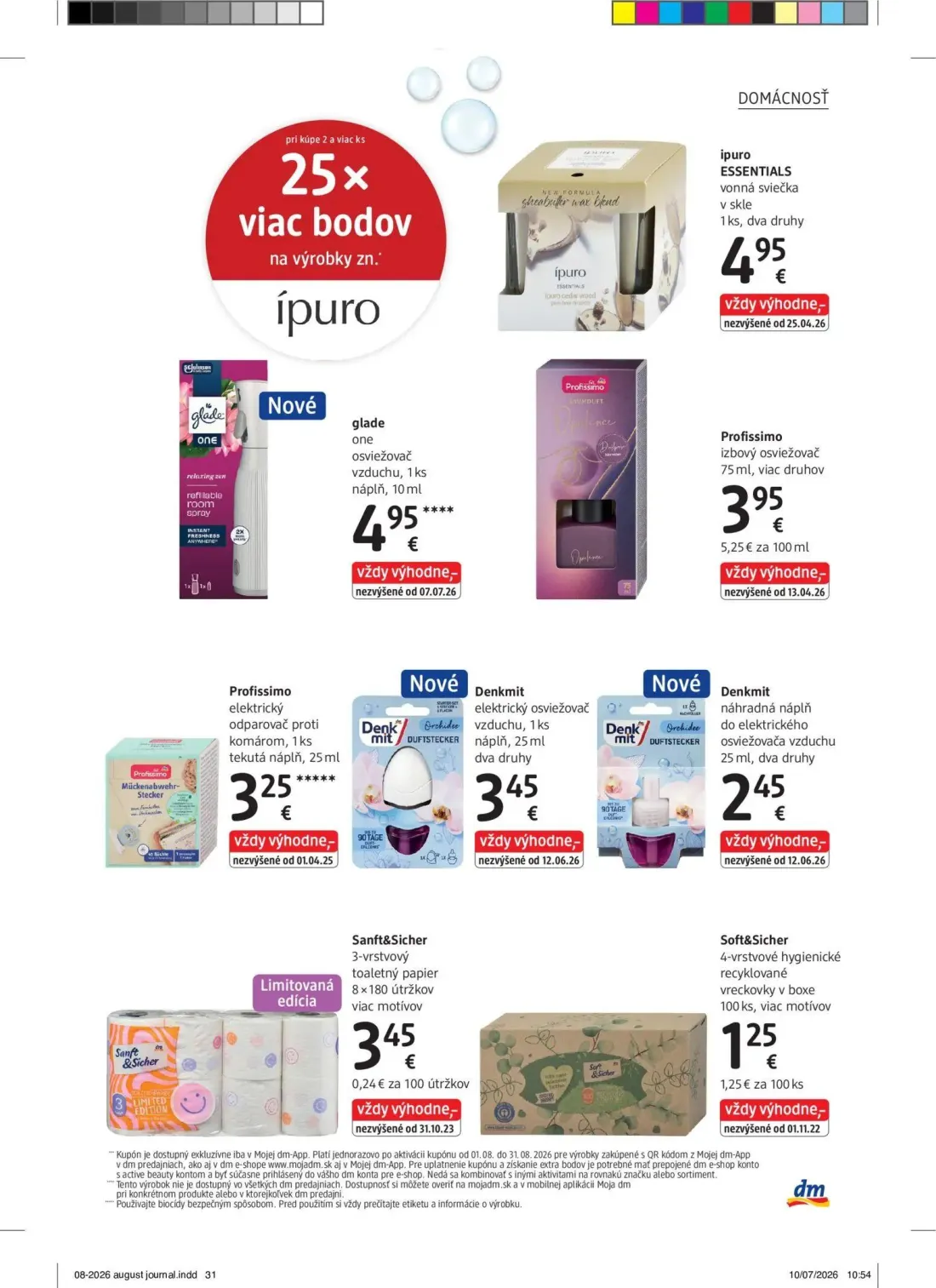 DM Drogerie leták, strana 31 z 32 — ipuro ESSENTIALS vonná sviečka, glade one osviežovač vzduchu, Profissimo izbový osviežov…