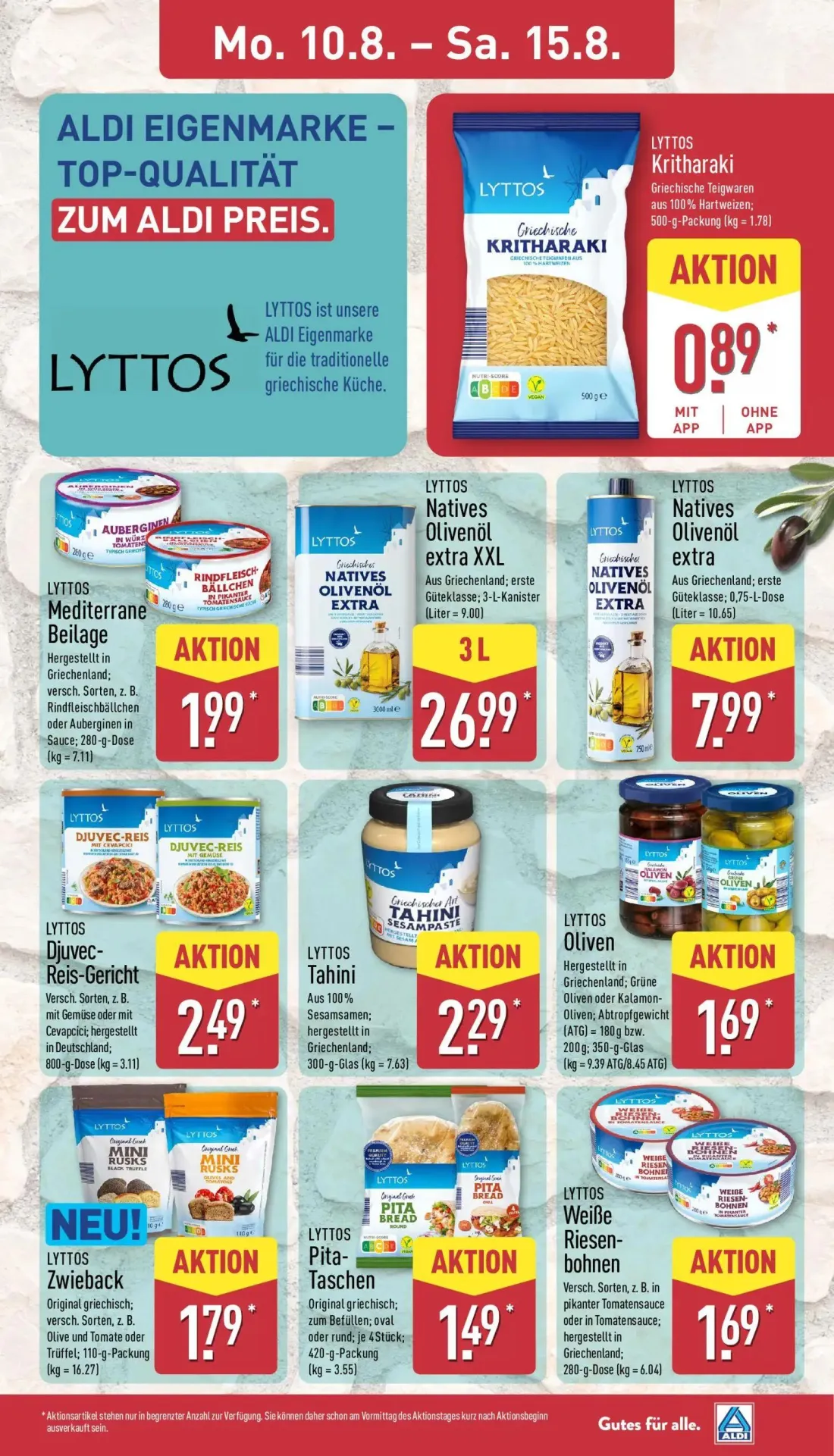 Aldi Nord Prospekt, Seite 13 von 41 — LYTTOS Kritharaki, LYTTOS Mediterrane Beilage, LYTTOS Natives Olivenöl extra XXL