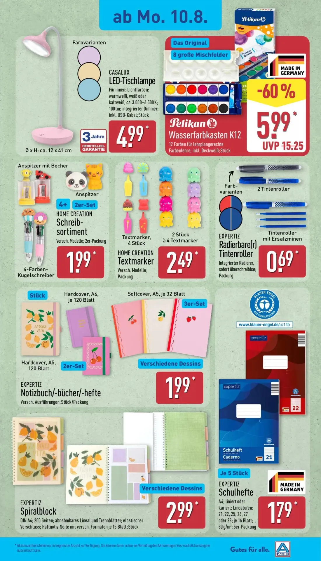 Aldi Nord Prospekt, Seite 19 von 41 — HOME CREATION Schreib- sortiment, HOME CREATION Textmarker, EXPERTIZ Radierbare(r) Tin…