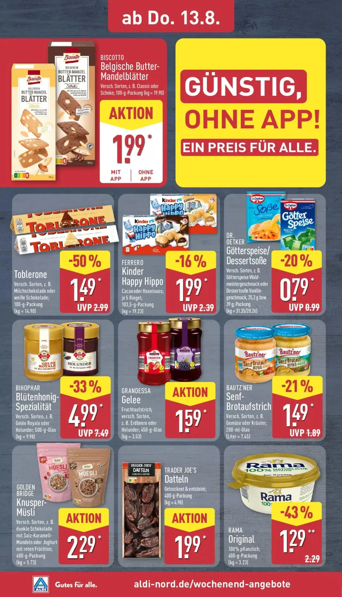Aldi Nord Prospekt, Seite 32 von 41 — Blütenhonig-Spezialität, Toblerone, Rama Original