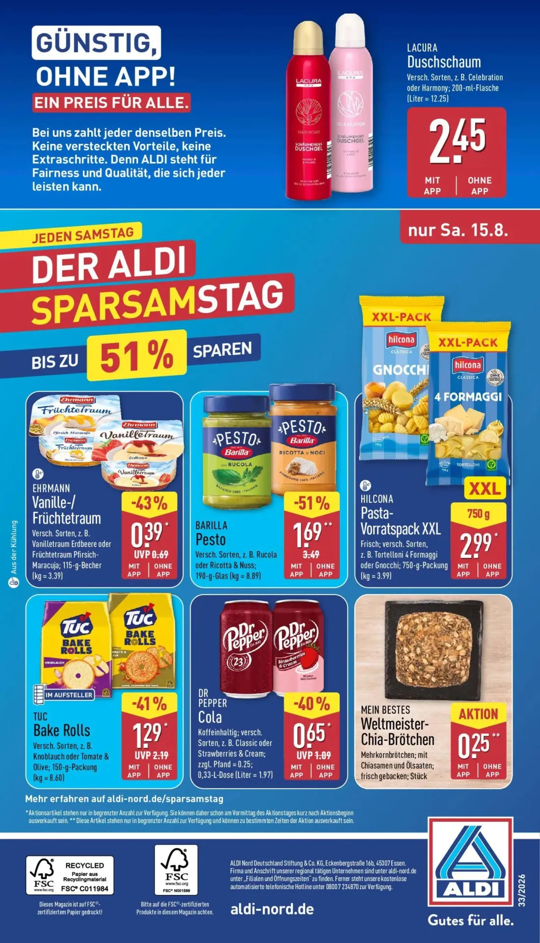 Aldi Nord Prospekt, Seite 34 von 41 — BARILLA Pesto, DR PEPPER Cola, MEIN BESTES Weltmeister-Chia-Brötchen