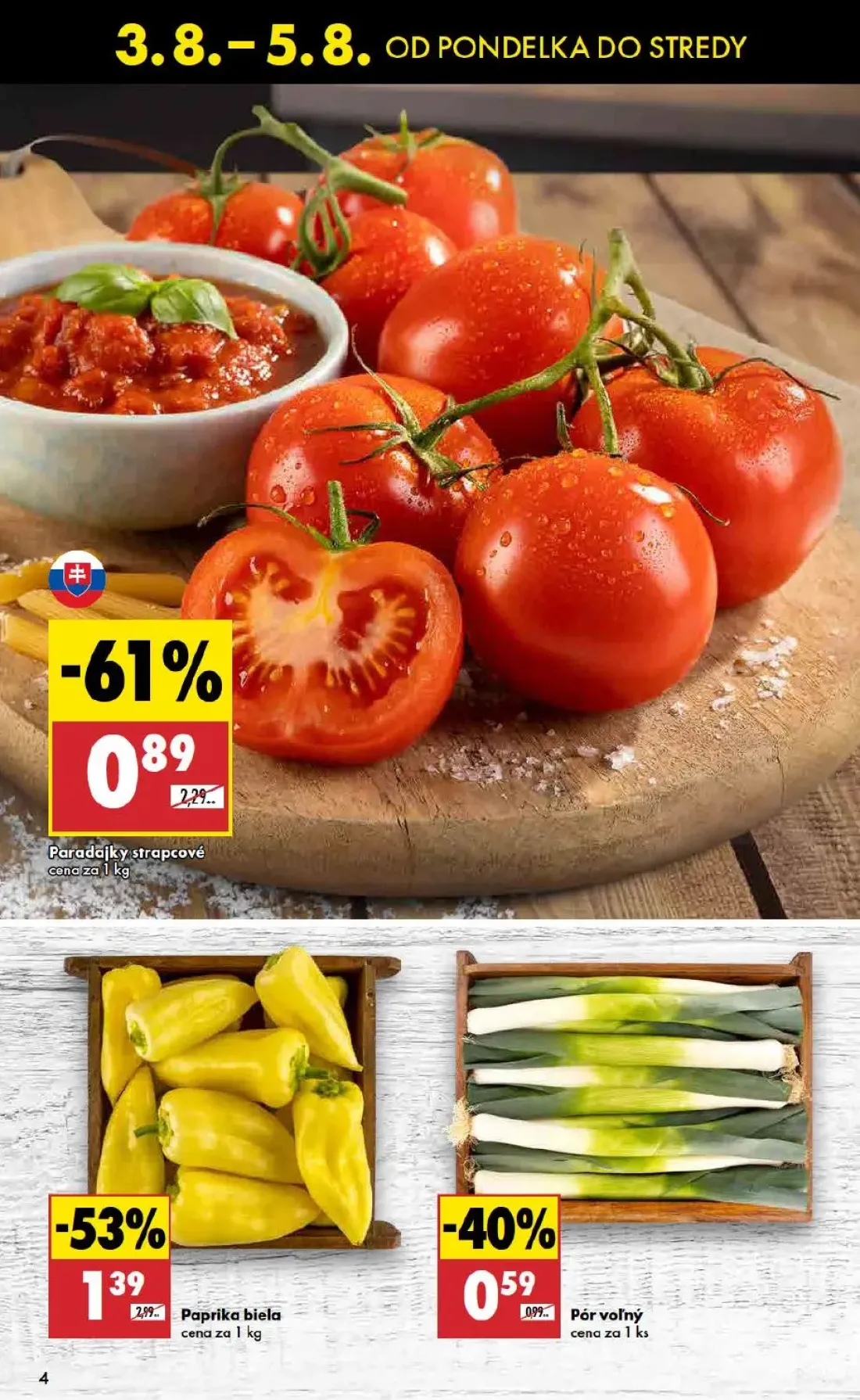 Biedronka leták, strana 4 z 11 — Paprika biela, Paradajky strapcové