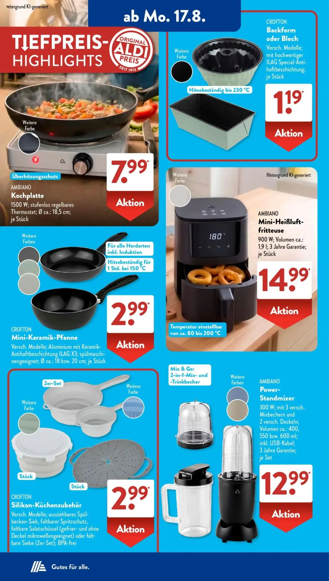 Aldi Süd Prospekt, Seite 3 von 22 — AMBIANO Kochplatte, AMBIANO Mini-Heißluft-fritteuse, AMBIANO Power-Standmixer