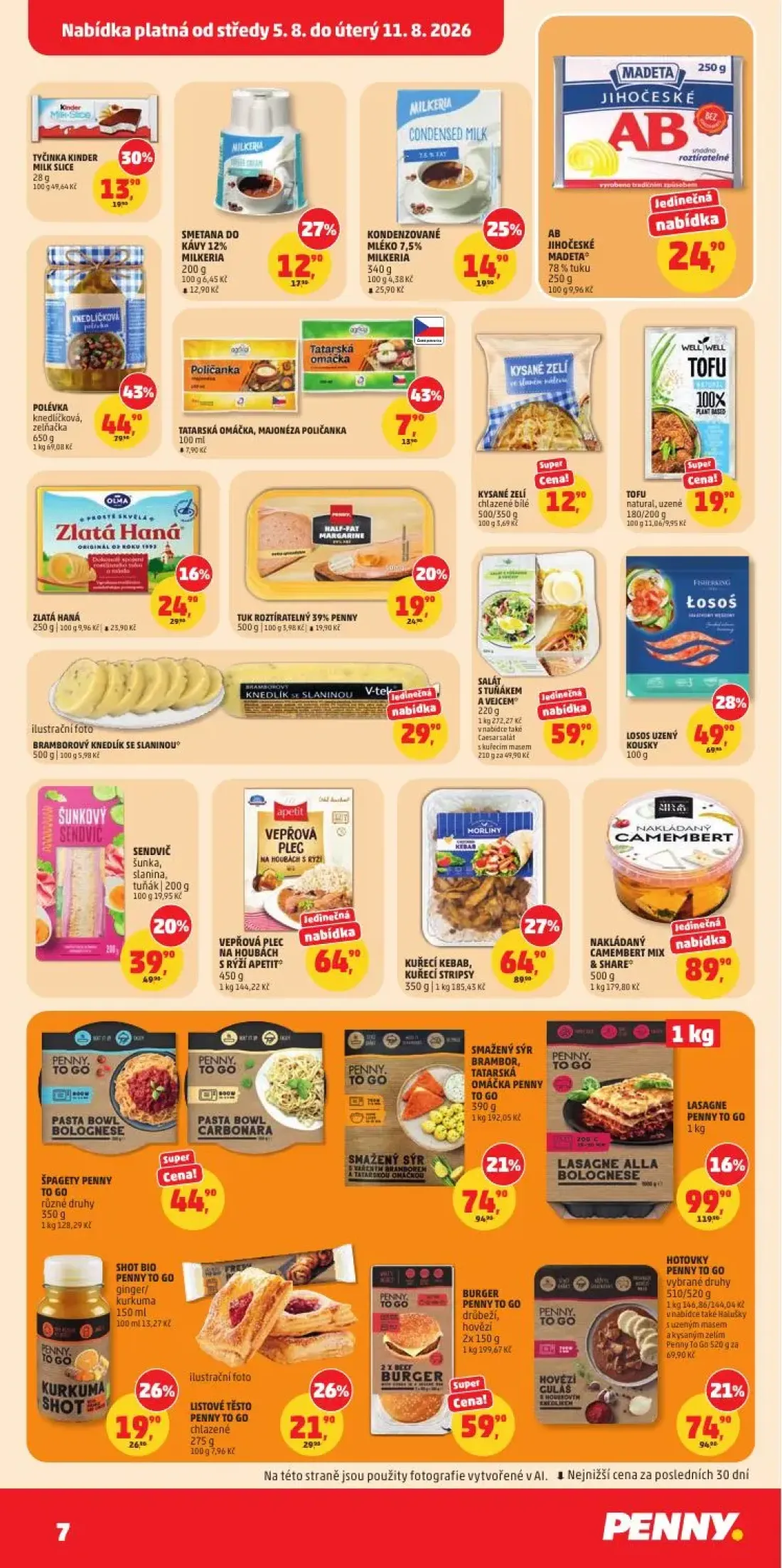 PENNY leták, strana 7 z 34 — POLÉVKA knedlíčková, zelňačka, KUŘECÍ KEBAB, KUŘECÍ STRIPSY, HOTOVKY PENNY TO GO vybrané druhy