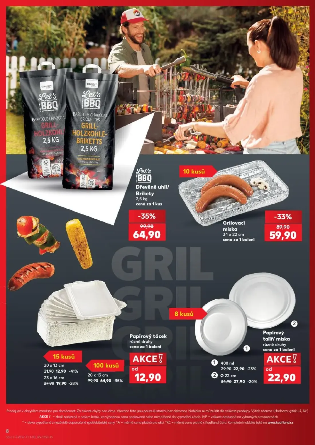 Kaufland leták, strana 8 z 8 — Let's BBQ Dřevěné uhlí/Brikety, Papírový tácek, Grilovací miska
