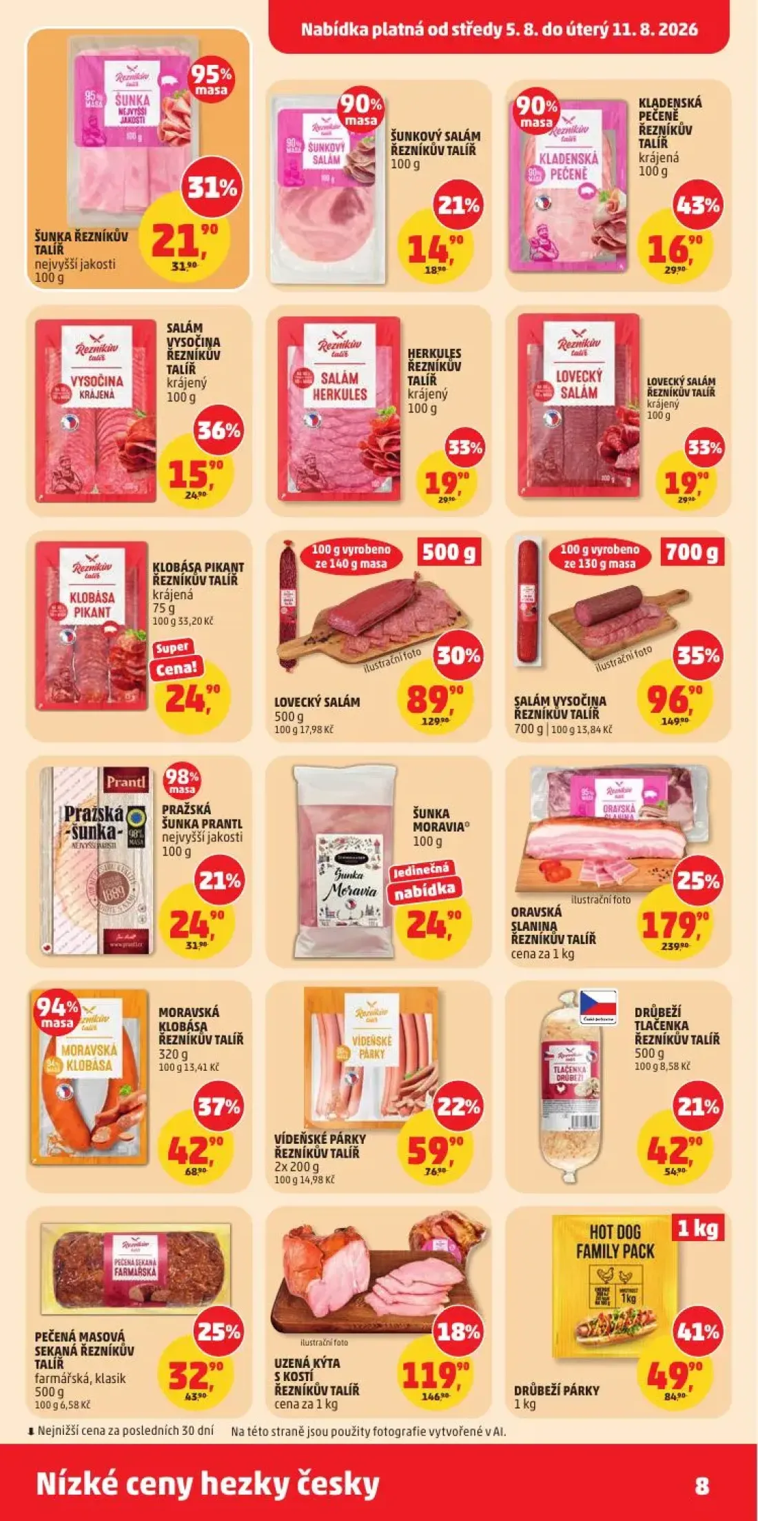 PENNY leták, strana 8 z 34 — ORAVSKÁ SLANINA ŘEZNÍKŮV TALÍŘ, SALÁM VYSOČINA ŘEZNÍKŮV TALÍŘ, LOVECKÝ SALÁM