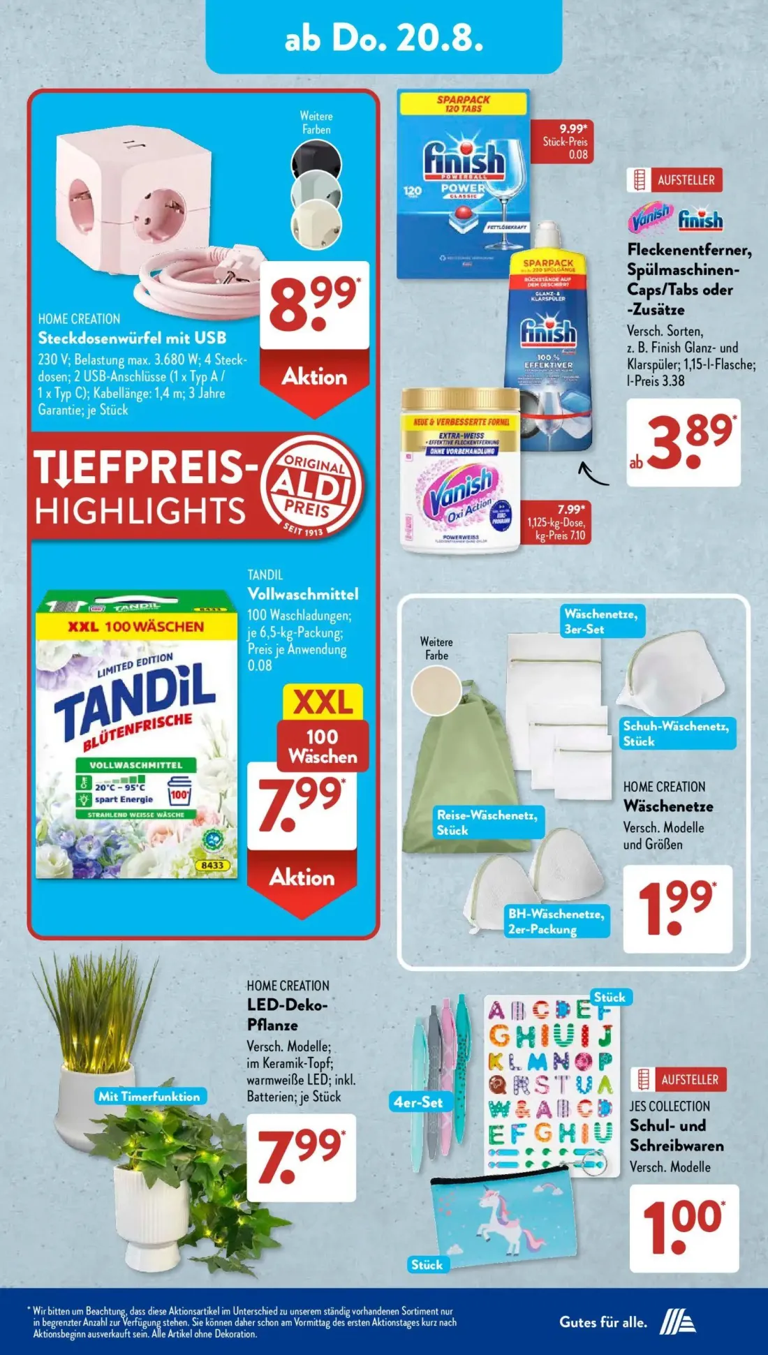 Aldi Süd Prospekt, Seite 8 von 22 — finish POWERBALL POWER CLASSIC, TANDIL Vollwaschmittel, Vanish Oxi Action
