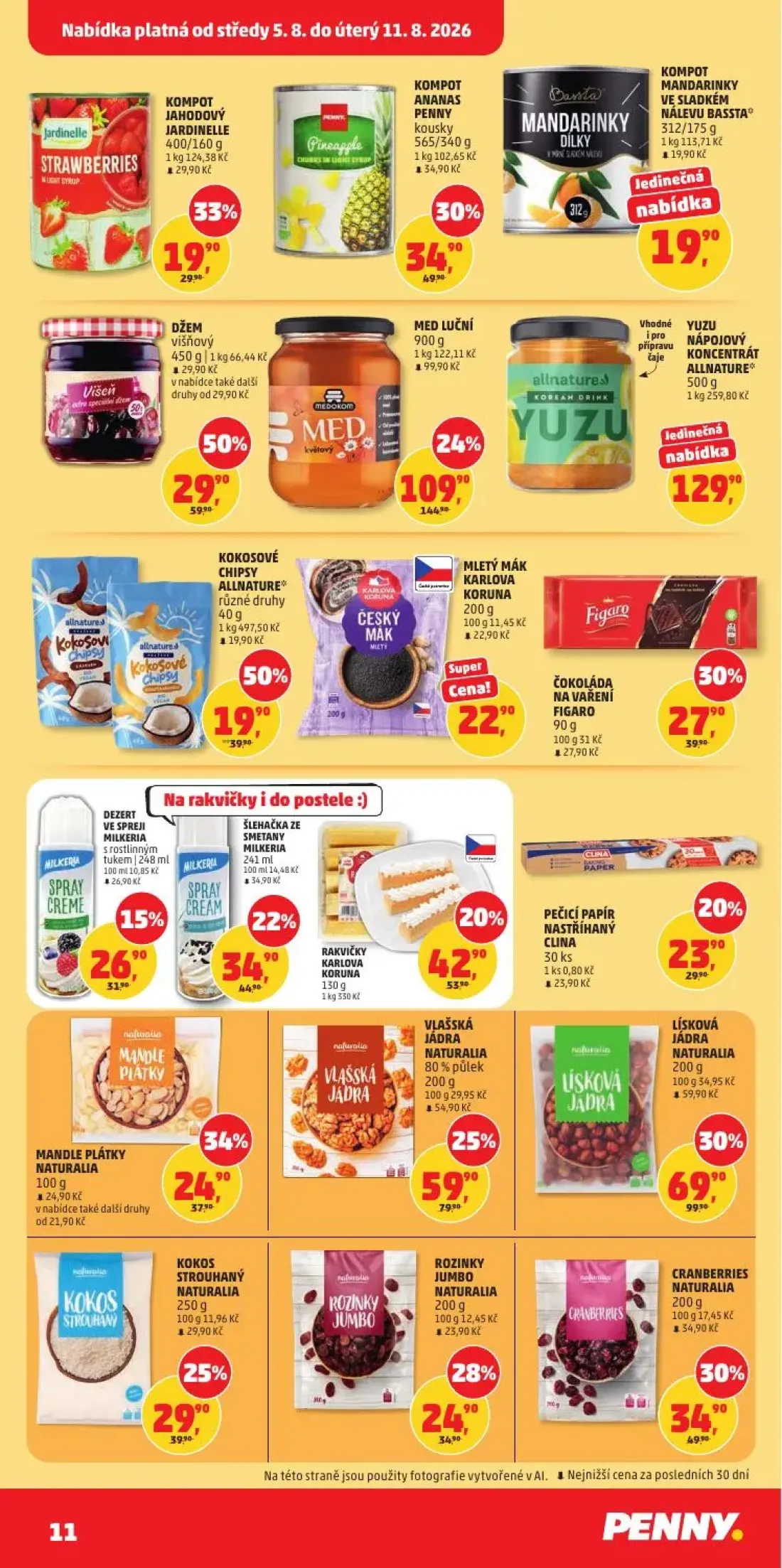 PENNY leták, strana 11 z 34 — LÍSKOVÁ JÁDRA NATURALIA, VLAŠSKÁ JÁDRA NATURALIA 80% půlek, CRANBERRIES NATURALIA