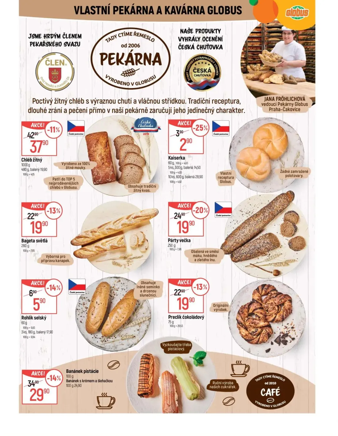 GLOBUS leták, strana 6 z 43 — Chléb žitný, Párty večka, Banánek pistácie