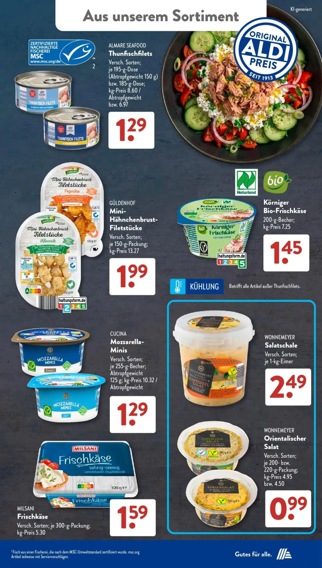 Aldi Süd Prospekt, Seite 17 von 22 — Körniger Bio-Frischkäse, Mozzarella-Minis, Salatschale