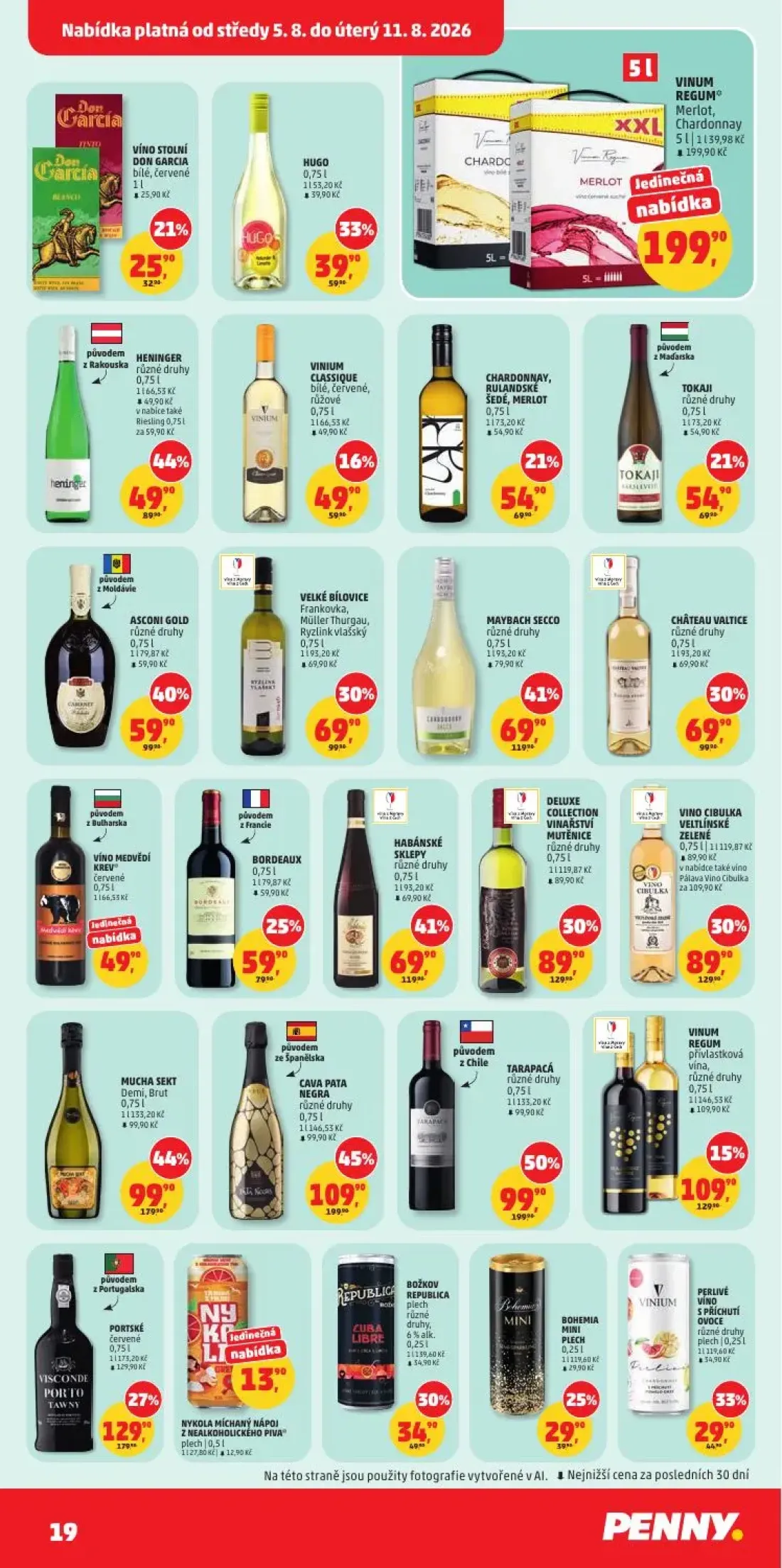 PENNY leták, strana 19 z 34 — TARAPACÁ různé druhy, CAVA PATA NEGRA různé druhy, MUCHA SEKT Demi, Brut