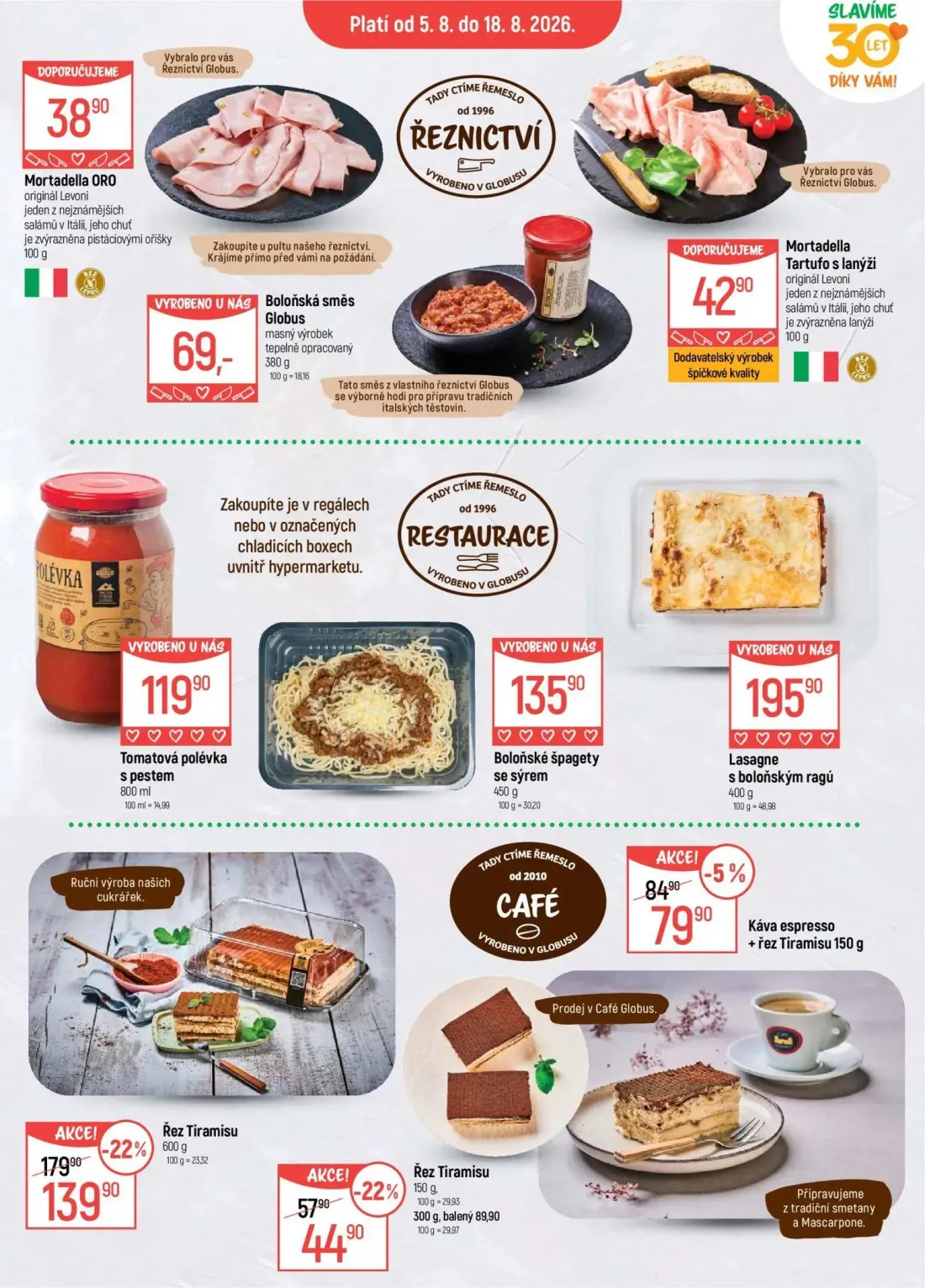 GLOBUS leták, strana 10 z 43 — Řez Tiramisu, Řez Tiramisu, Káva espresso + řez Tiramisu