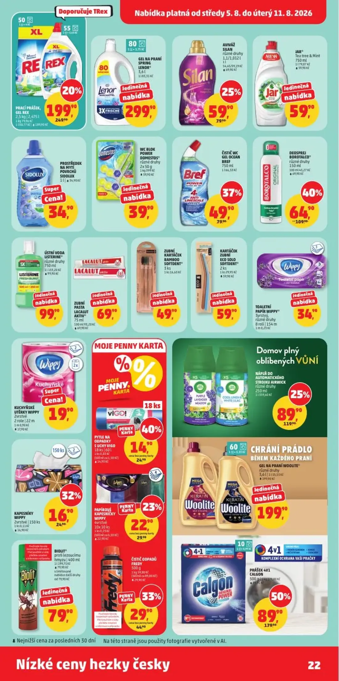 PENNY leták, strana 22 z 34 — Prášek 4v1 Calgon, Prací prášek, gel Rex, Deosprej Borotalco