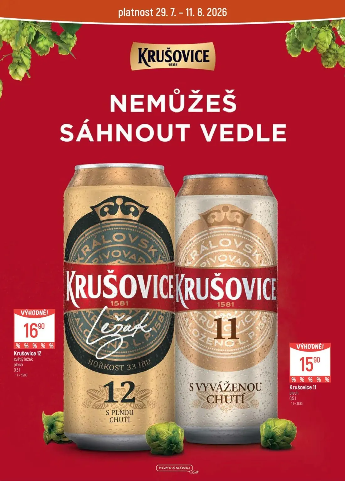 GLOBUS leták, strana 28 z 43 — Krušovice 12 světlý ležák plech, Krušovice 11 plech