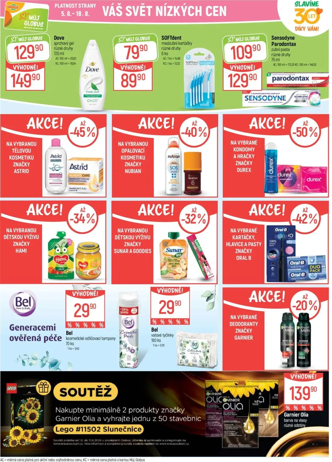 GLOBUS leták, strana 29 z 43 — Dove sprchový gel, Sensodyne Parodontax zubní pasta, SOFTdent mezizubní kartáčky