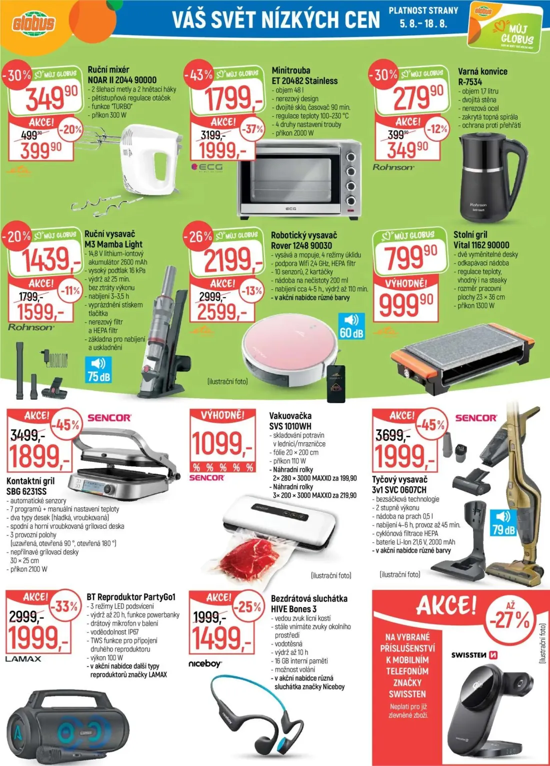 GLOBUS leták, strana 32 z 43 — Tyčový vysavač 3v1 SVC 0607CH, Kontaktní gril SBG 6231SS, Minitrouba ET 20482 Stainless