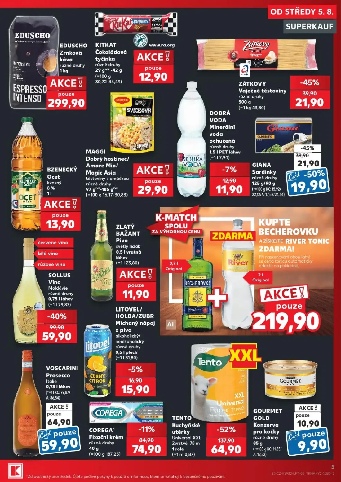 Kaufland leták, strana 5 z 54 — TENTO Kuchyňské utěrky Universal XXL, SOLLUS Víno Moldávie, GIANA Sardinky