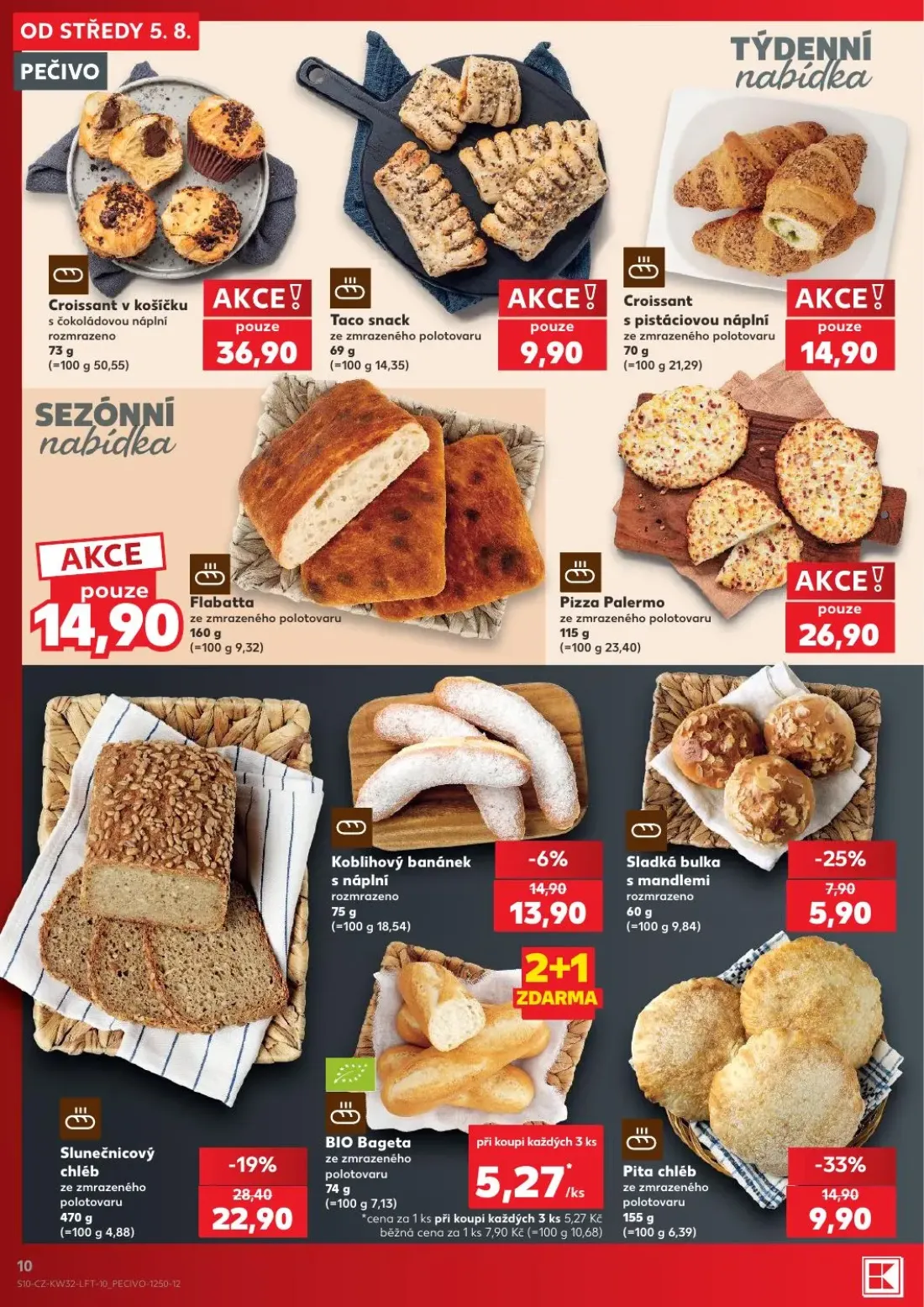 Kaufland leták, strana 10 z 54 — Slunečnicový chléb, Pita chléb, BIO Bageta