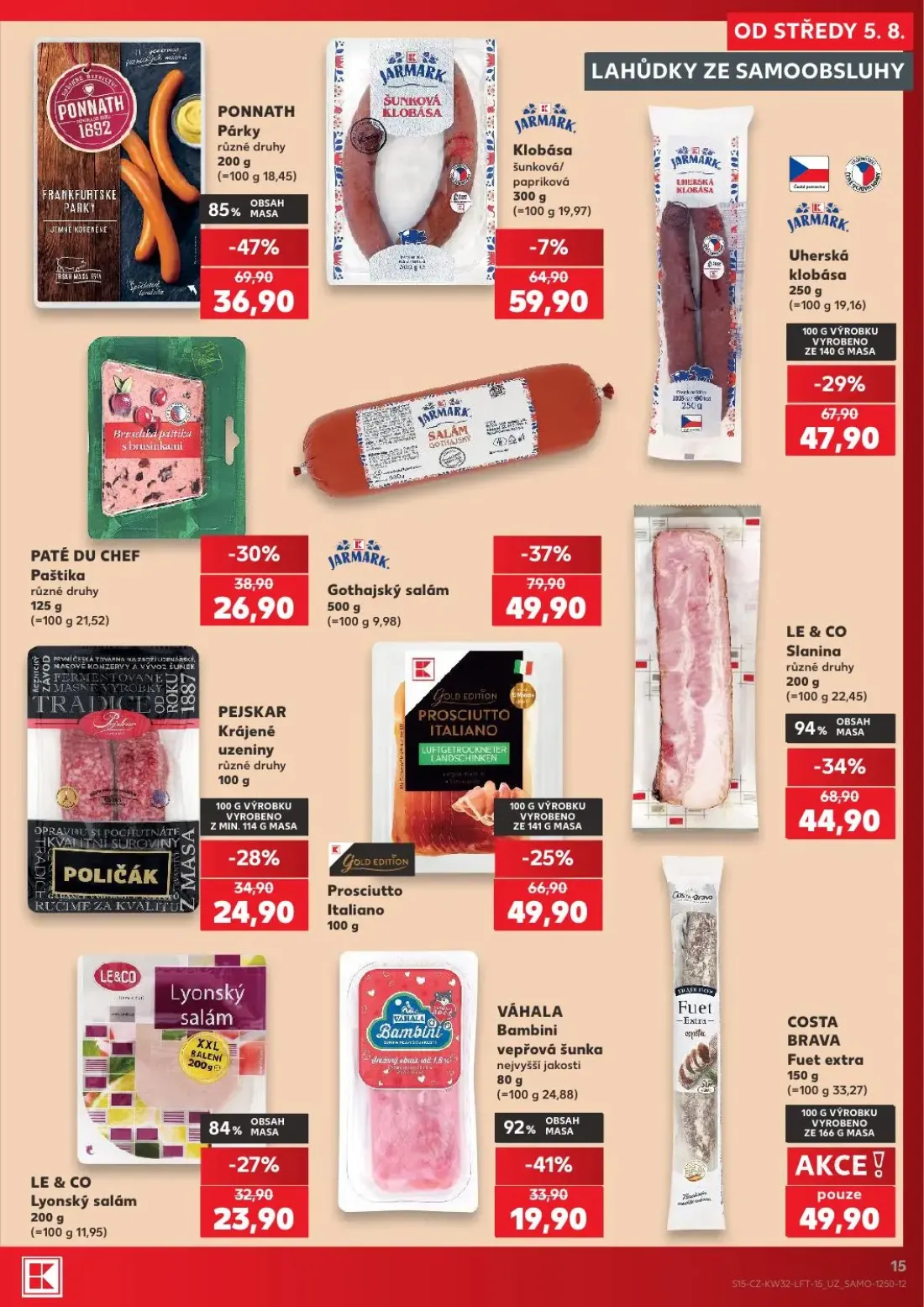 Kaufland leták, strana 15 z 54 — Párky, Gothajský salám, Slanina