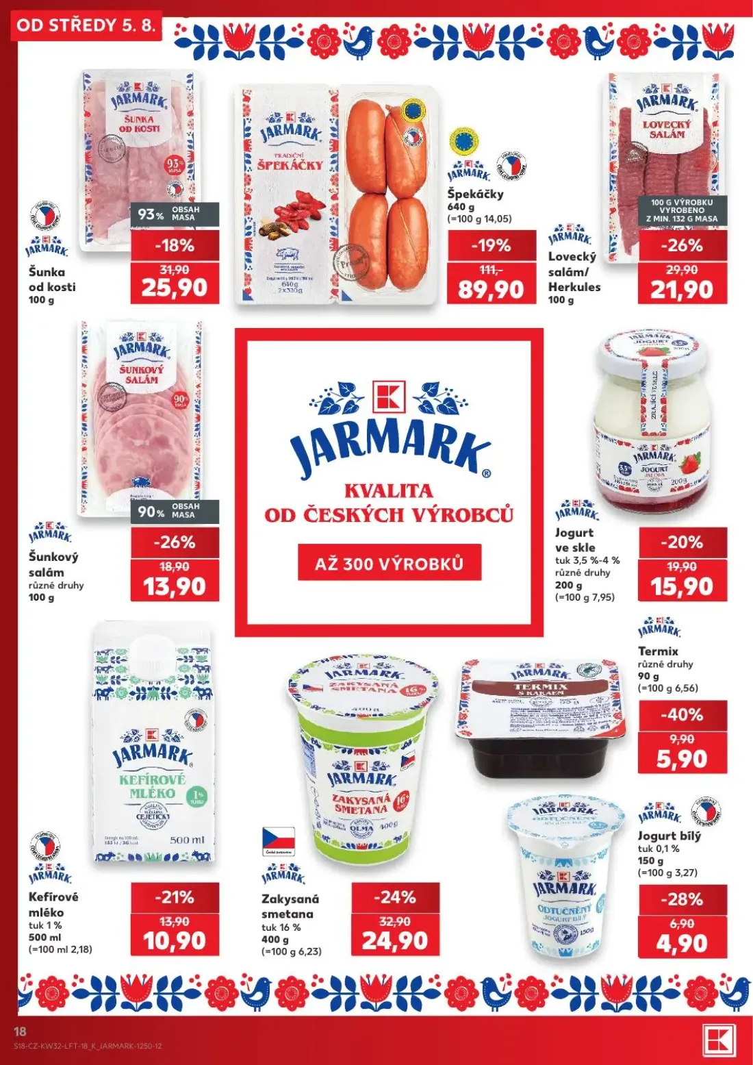 Kaufland leták, strana 18 z 54 — Špekáčky, Lovecký salám/Herkules, Zakysaná smetana