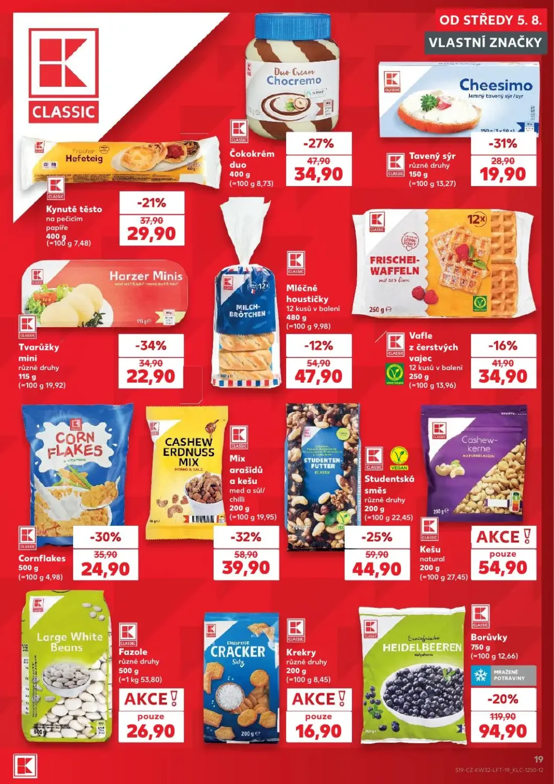 Kaufland leták, strana 19 z 54 — Borůvky, Mix arašídů a kešu med a sůl/chilli, Studentská směs různé druhy