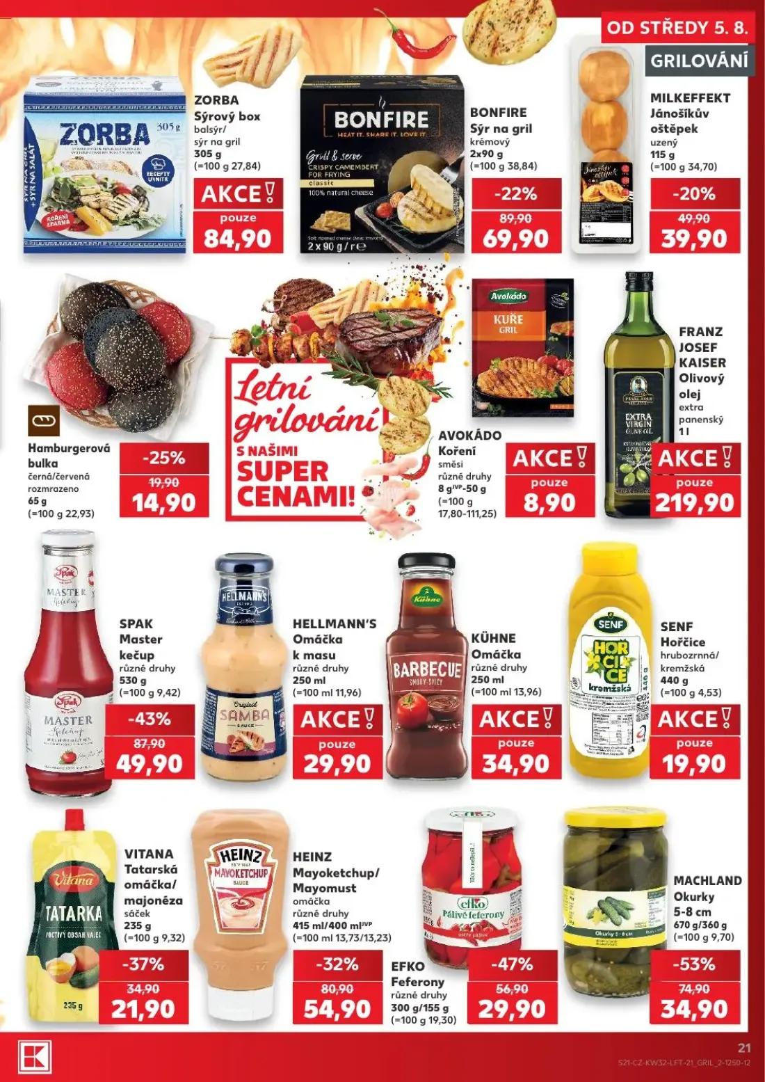 Kaufland leták, strana 21 z 54 — MACHLAND Okurky, SPAK Master kečup, EFKO Feferony