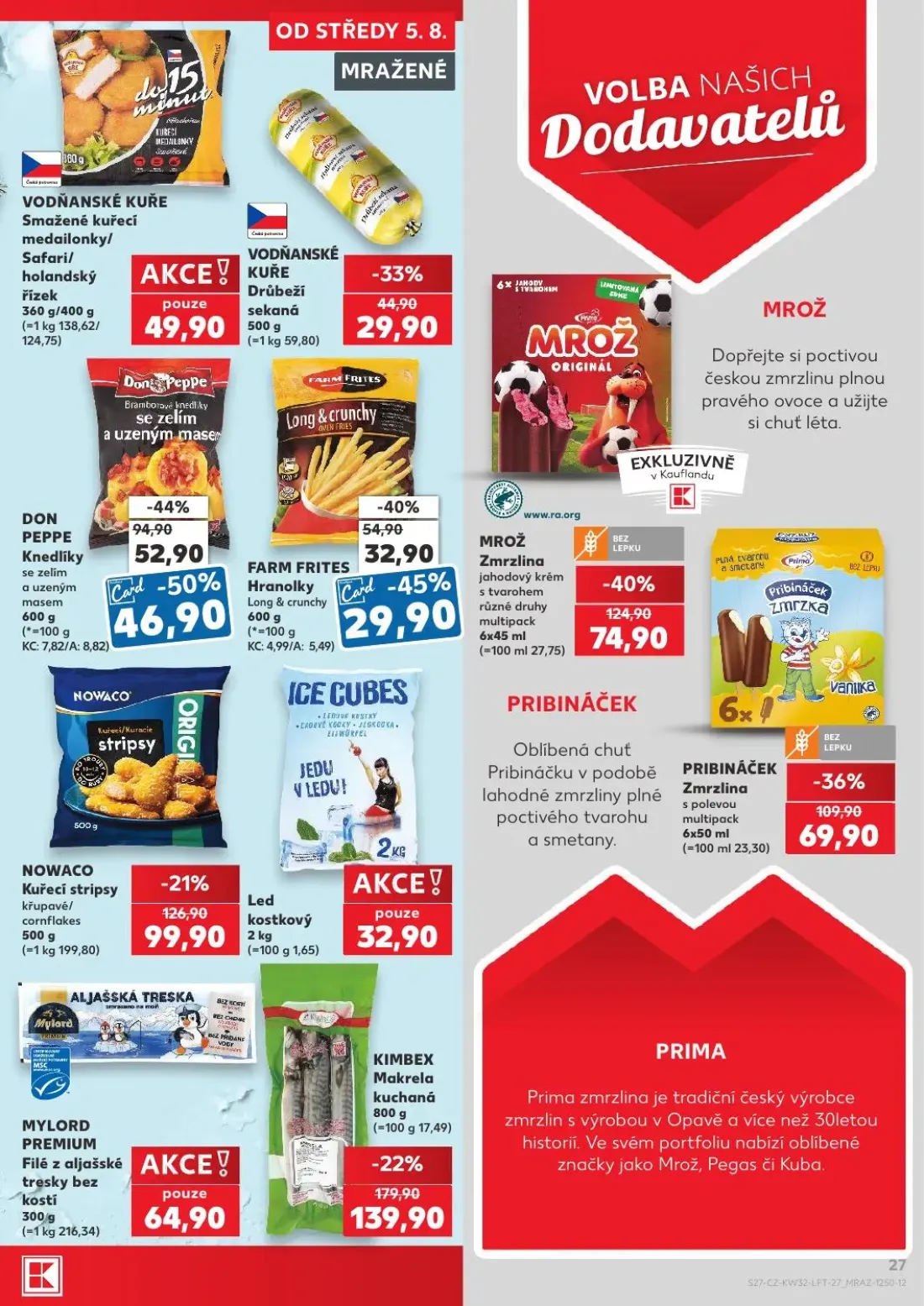 Kaufland leták, strana 27 z 54 — MROŽ Zmrzlina jahodový krém s tvarohem různé druhy multipack, DON PEPPE Knedlíky se zelím a…