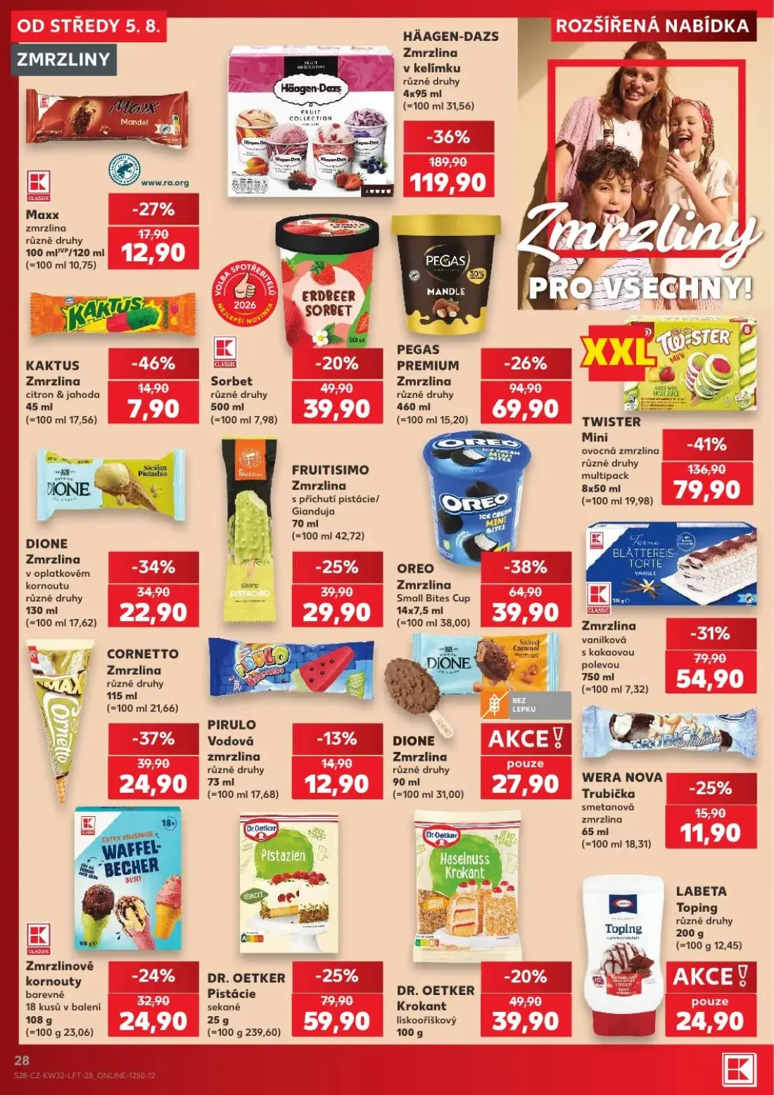 Kaufland leták, strana 28 z 54 — HÄAGEN-DAZS Zmrzlina v kelímku, TWISTER Mini ovocná zmrzlina, PEGAS PREMIUM Zmrzlina