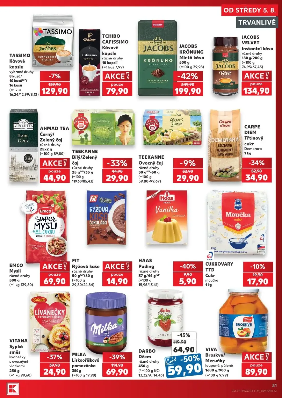 Kaufland leták, strana 31 z 54 — DARBO Džem, MILKA Lískooříšková pomazánka, VITANA Sypká směs lívanečky s ovesnými vločkami