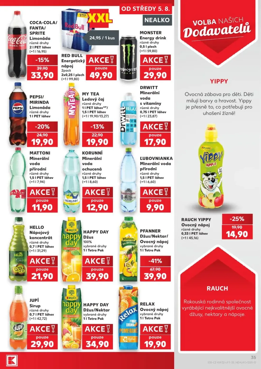 Kaufland leták, strana 35 z 54 — PFANNER Džus/Nektar/ Ovocný nápoj, COCA-COLA/ FANTA/ SPRITE Limonáda, PEPSI/ MIRINDA Limoná…