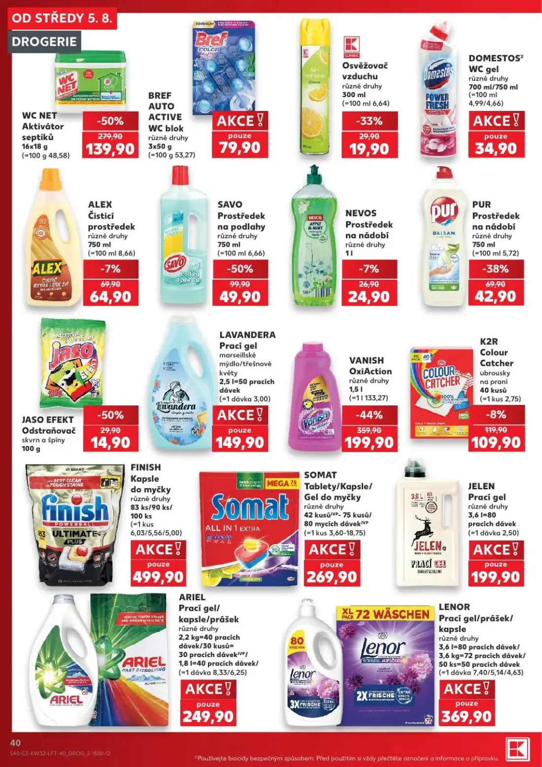 Kaufland leták, strana 40 z 54 — VANISH OxiAction, WC NET Aktivátor septiků, SAVO Prostředek na podlahy