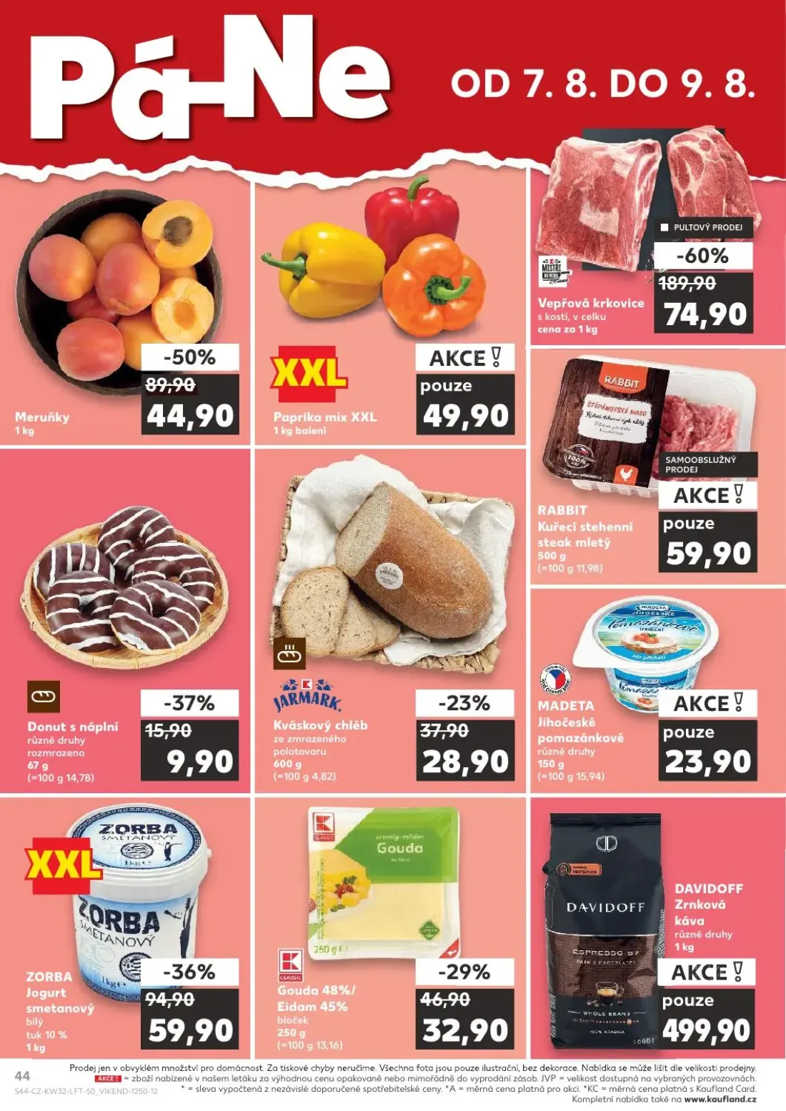 Kaufland leták, strana 44 z 54 — Vepřová krkovice, Meruňky, Donut s náplní