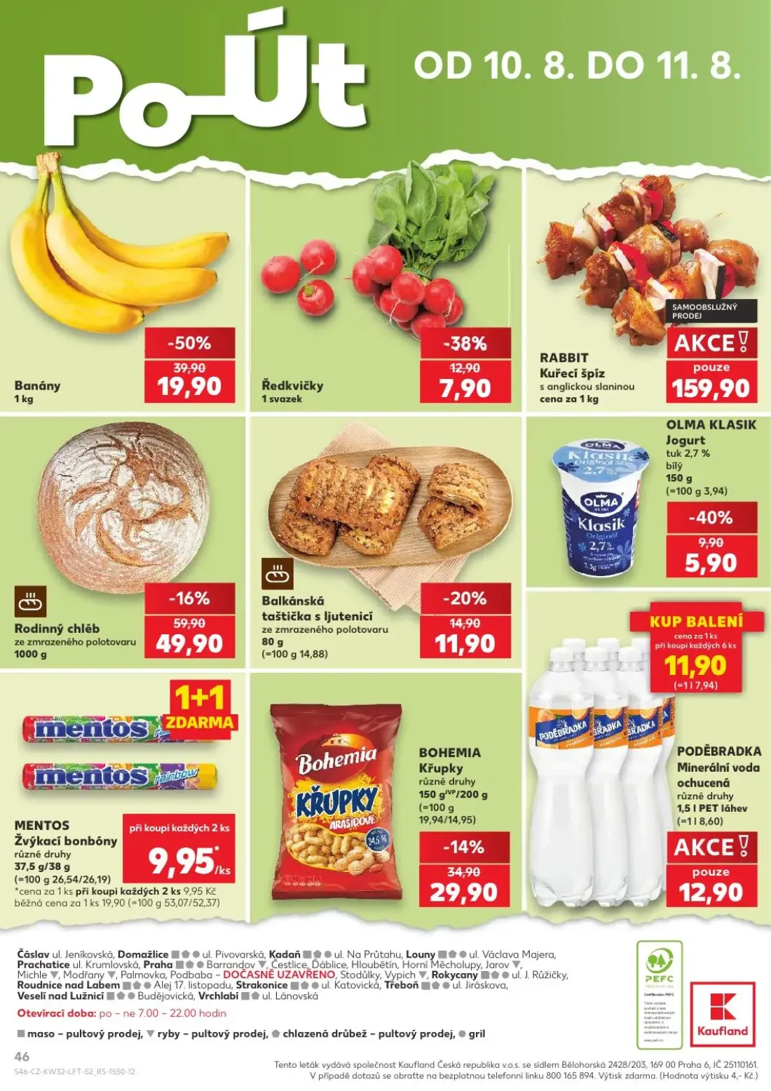 Kaufland leták, strana 46 z 54 — Rodinný chléb, MENTOS Žvýkací bonbóny, BOHEMIA Křupky