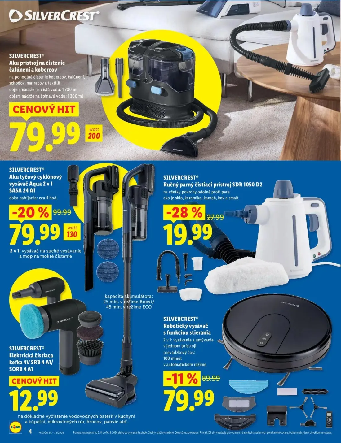 Lidl leták, strana 4 z 8 — SILVERCREST® Aku tyčový cyklónový vysávač Aqua 2 v1 SASA 24 A1, SILVERCREST® Robotický vysávač s …