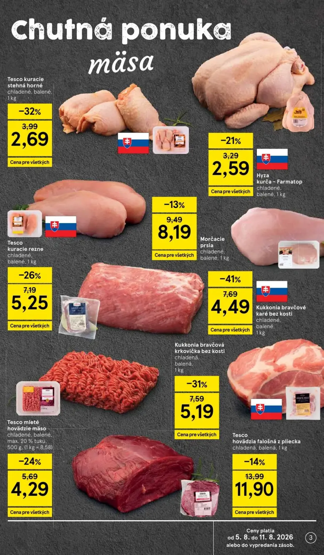Tesco Supermarket leták, strana 3 z 29 — Kukkonia bravčové karé bez kosti, Kukkonia bravčová krkovička bez kosti, Tesco hovä…