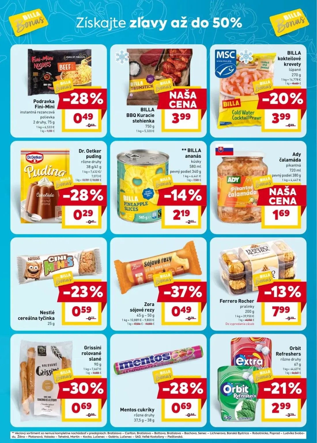 Billa leták, strana 5 z 8 — Ferrero Rocher pralinky, BILLA kokteilové krevety lúpané, Zora sójové rezy