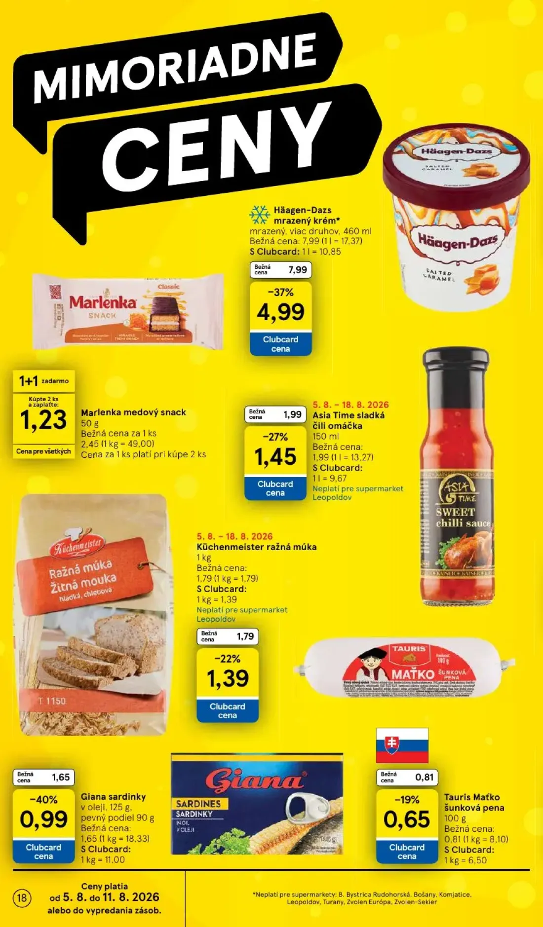 Tesco Supermarket leták, strana 18 z 29 — Häagen-Dazs mrazený krém, Marlenka medový snack, Giana sardinky v oleji